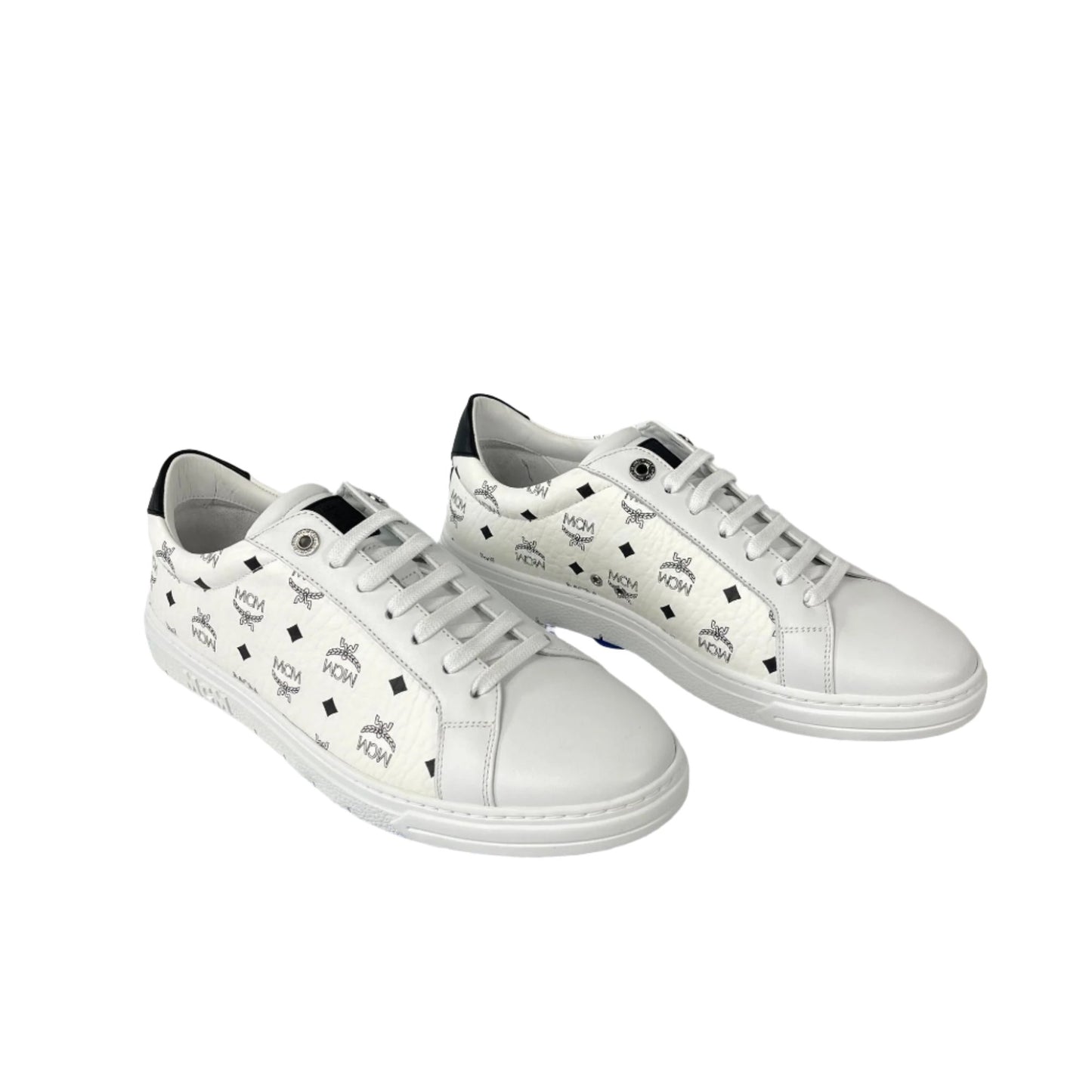 MCM Terrain Derby Visetos White Leather Low Top Sneakers | Positivo Clothing