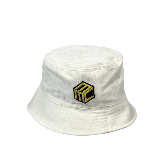 MCM White Cubic Logo Denim Jacquard Bucket Hat | Positivo Clothing