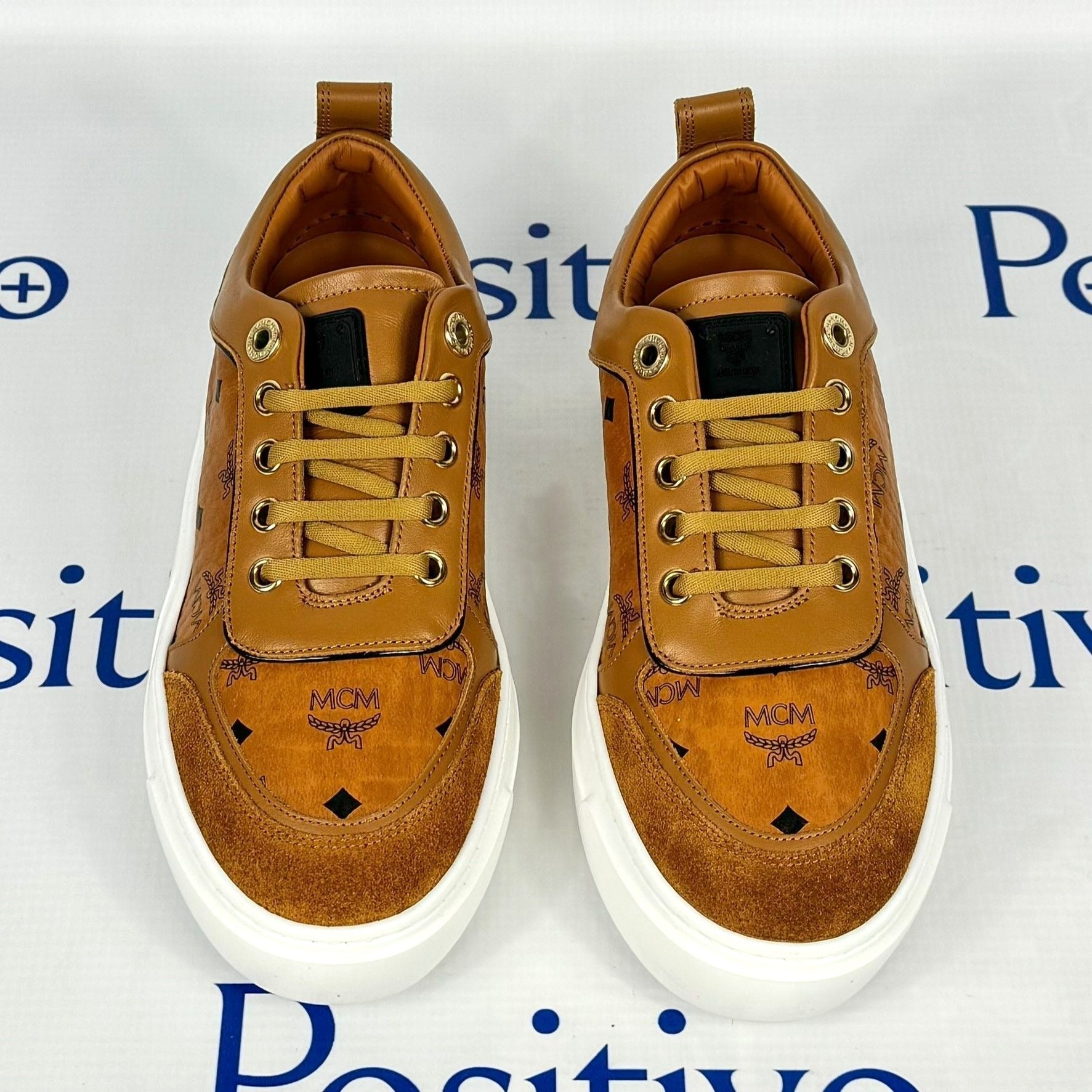 MCM Skyward Platform Cognac Visetos Sneakers | Positivo Clothing