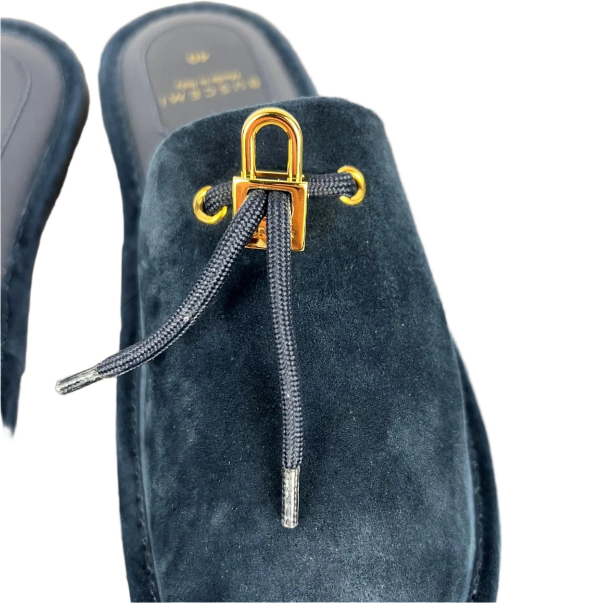 Buscemi Mens Greenwich Navy Leather Slippers | Positivo Clothing