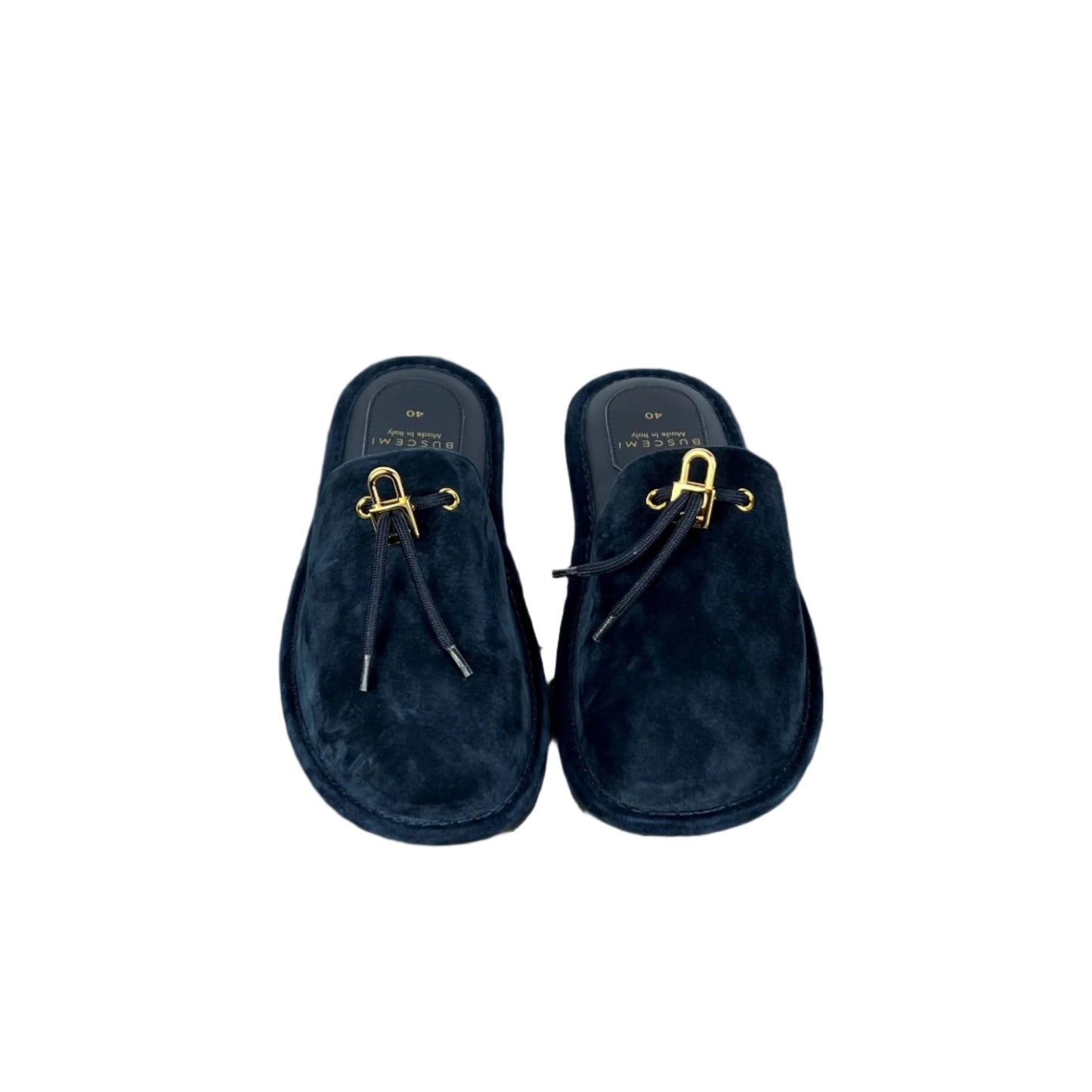 Buscemi Mens Greenwich Navy Leather Slippers | Positivo Clothing