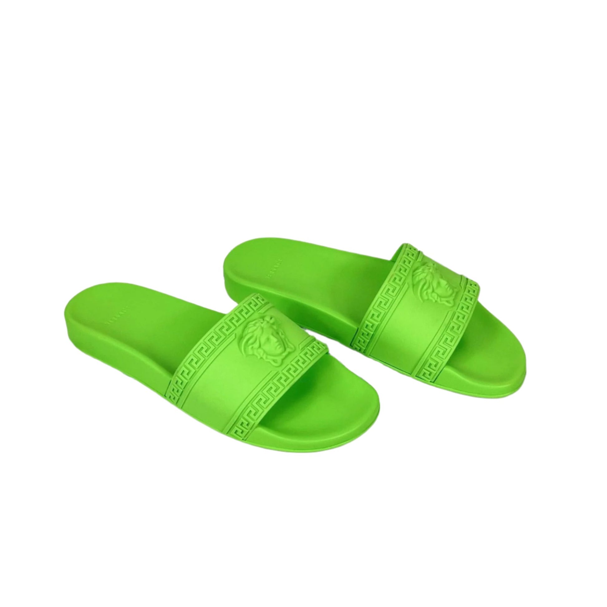 Versace Mens Neon Green Medusa Palazzo Rubber Slides | Positivo Clothing