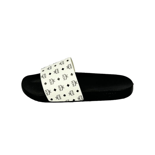 MCM Mens White/Black Monogram Print Rubber Slides | Positivo Clothing