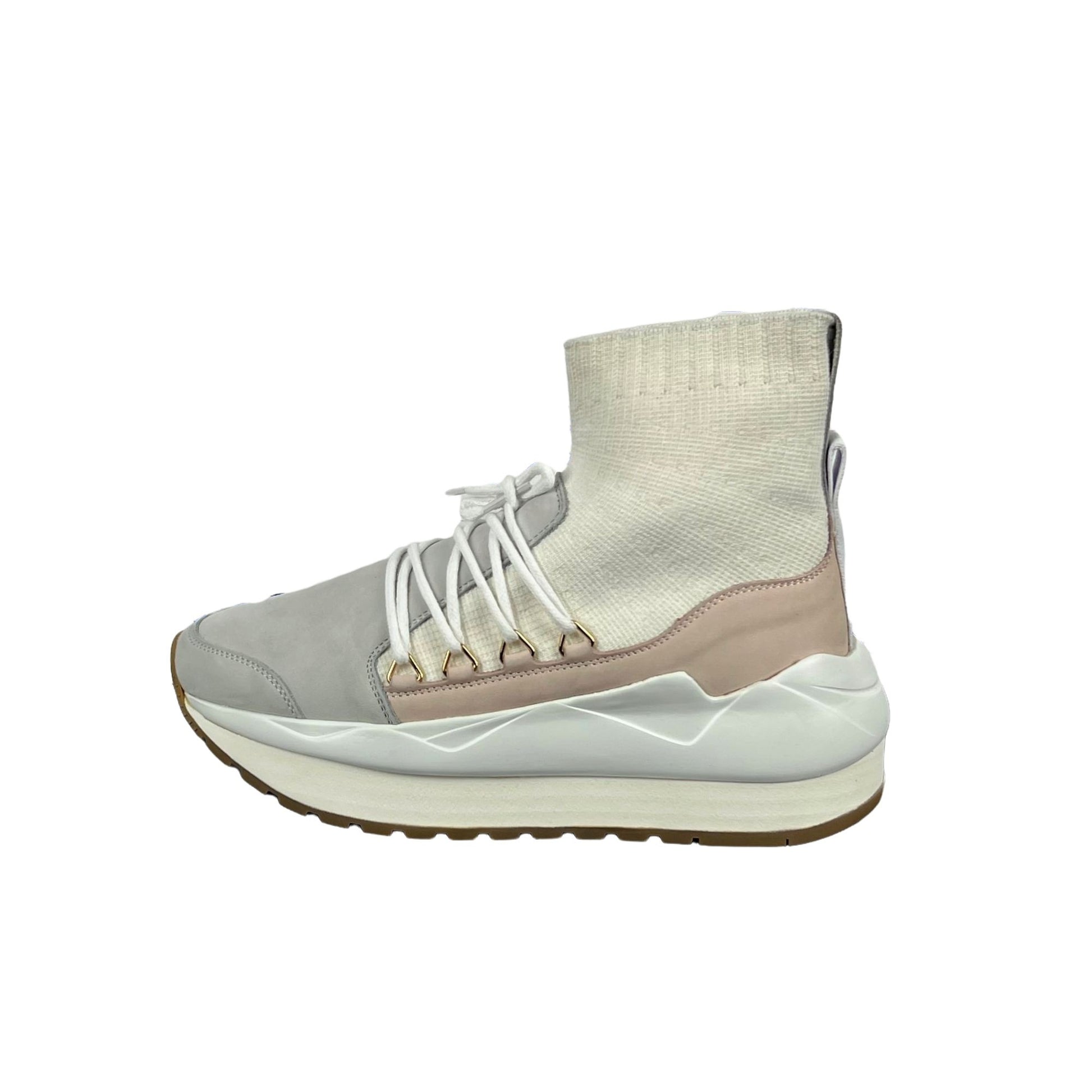 Buscemi  Run1 Sock Wedge Grey/White Leather Sneakers | Positivo Clothing