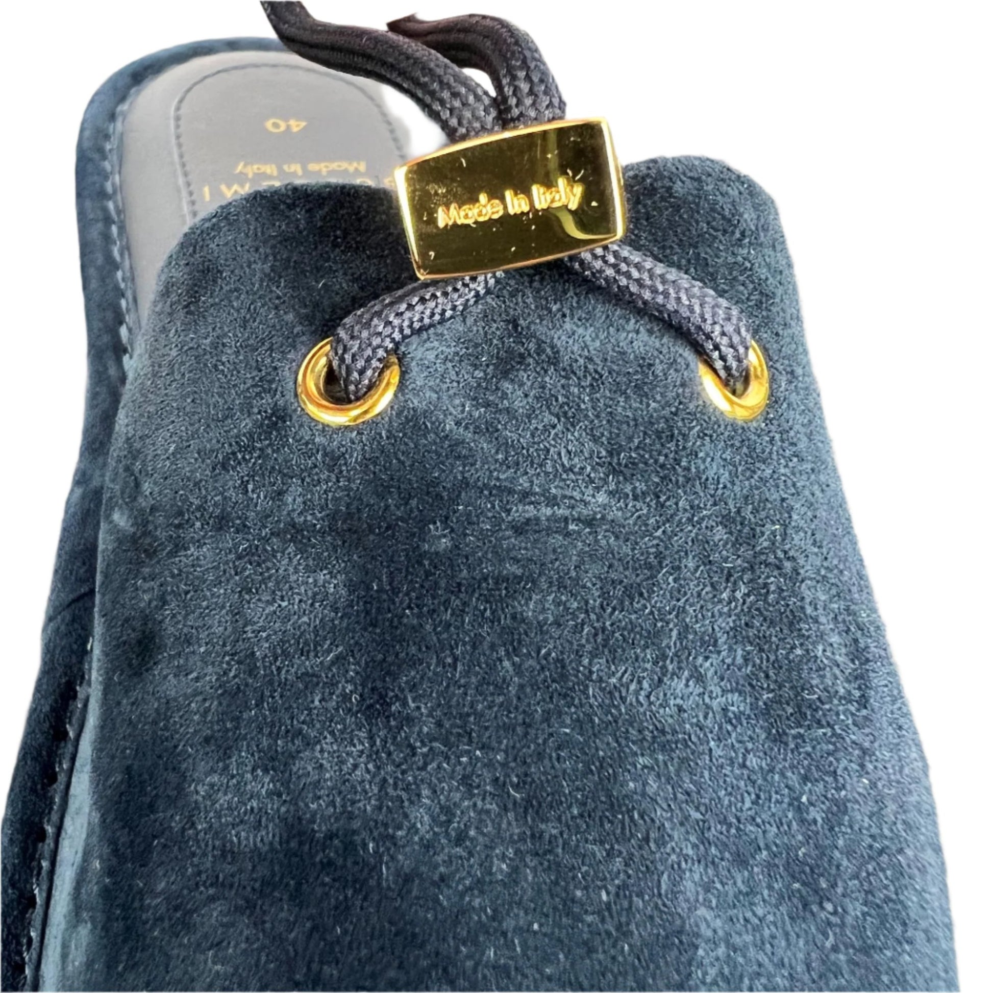 Buscemi Mens Greenwich Navy Leather Slippers | Positivo Clothing