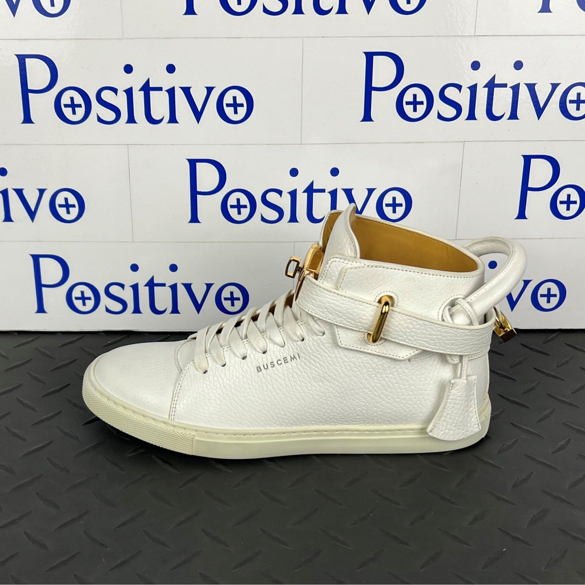 Buscemi Mens 100MM Classic Alce White Leather Sneakers | Positivo Clothing