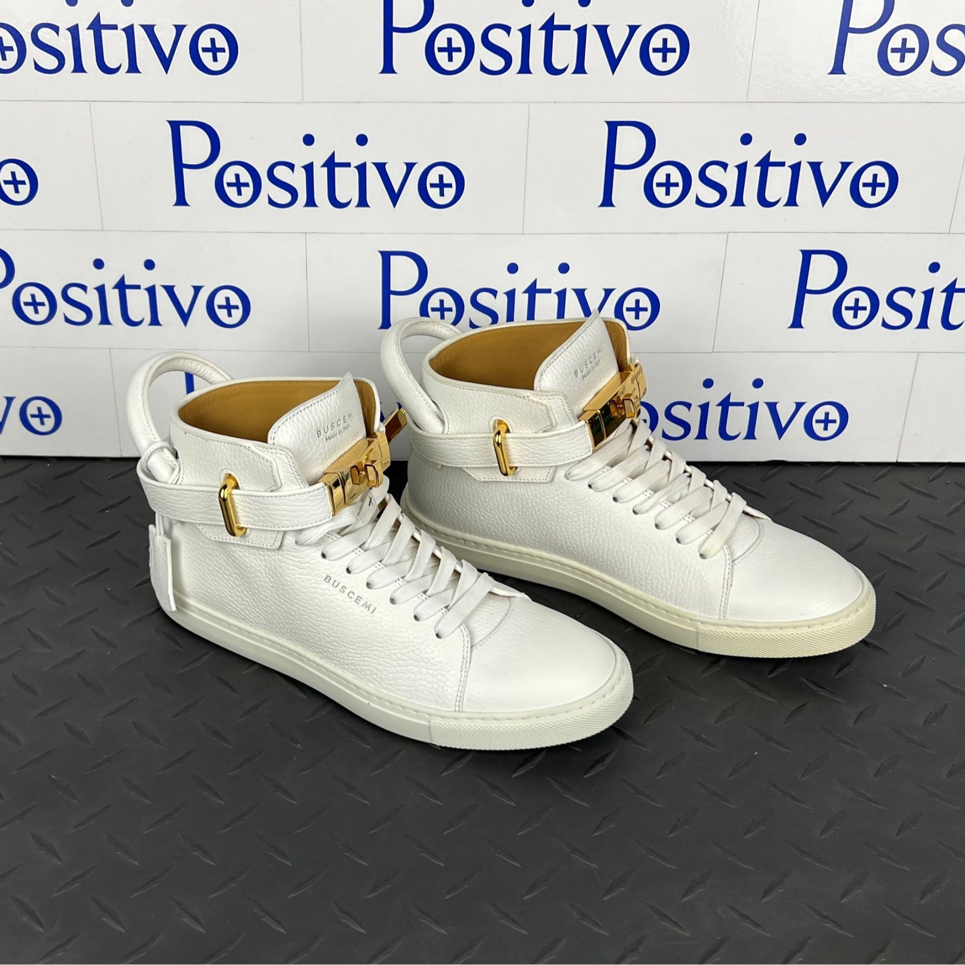 Buscemi Mens 100MM Classic Alce White Leather Sneakers | Positivo Clothing