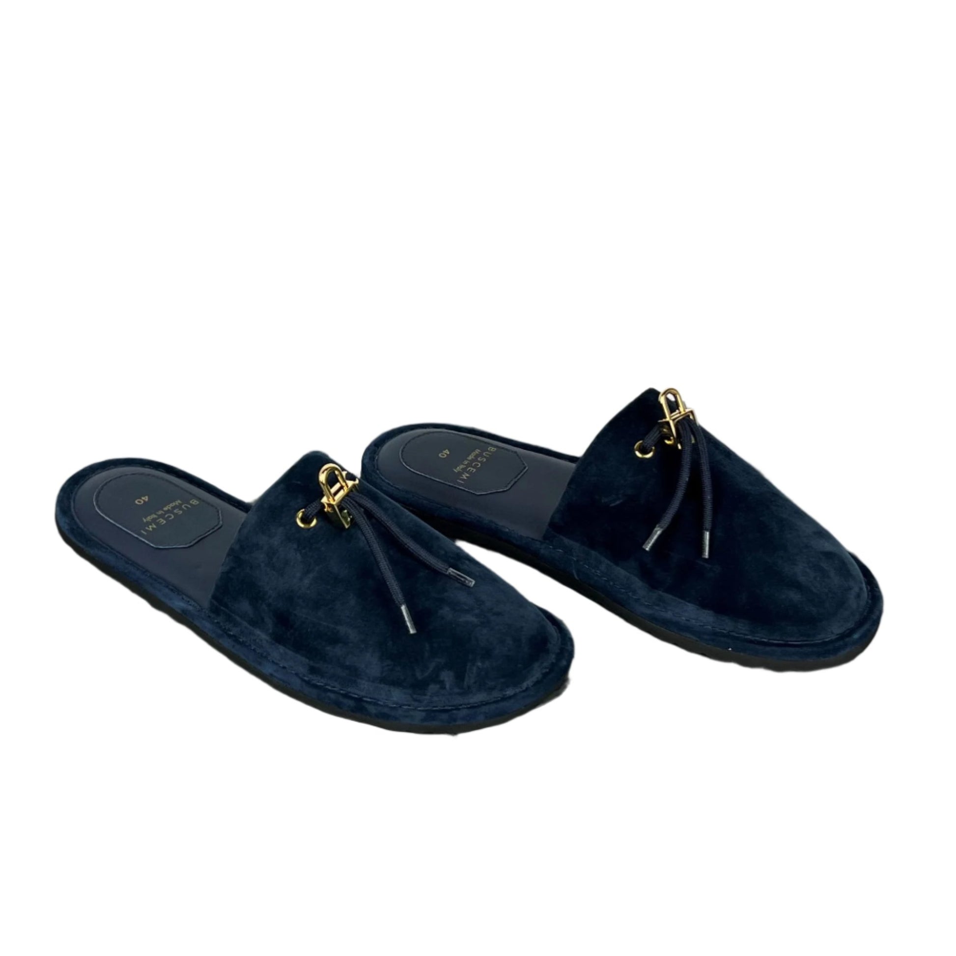 Buscemi Mens Greenwich Navy Leather Slippers | Positivo Clothing