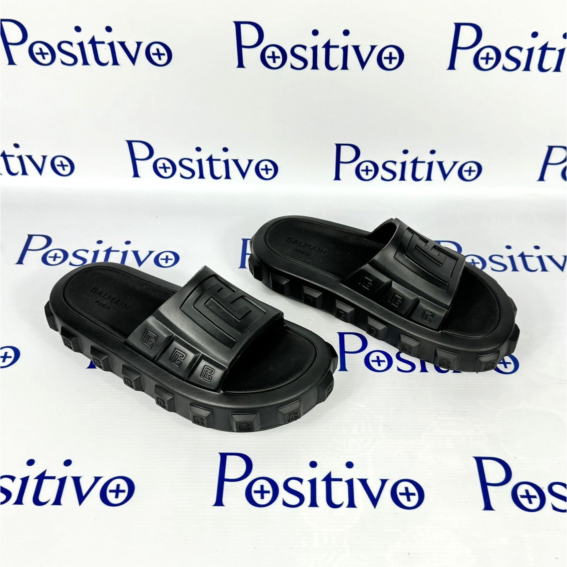 Balmain Womens Black Ari Rubber Slides Sandals| Positivo Clothing