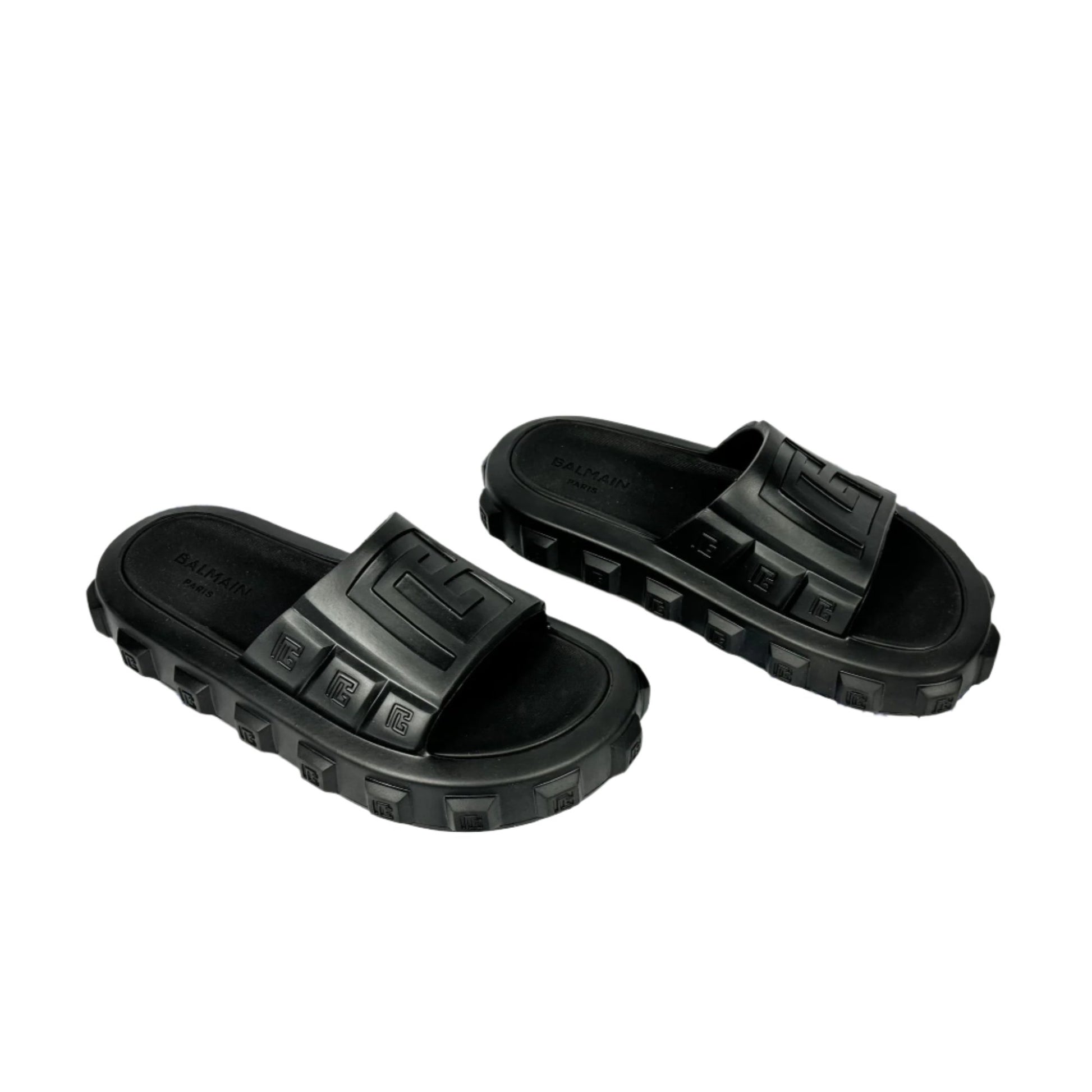 Balmain Mens Black Ari Rubber Slides Sandals | Positivo Clothing