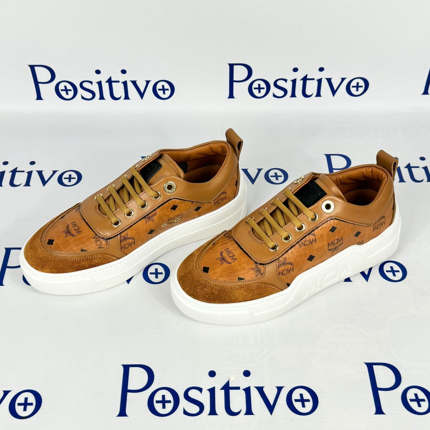 MCM Skyward Platform Cognac Visetos Sneakers | Positivo Clothing