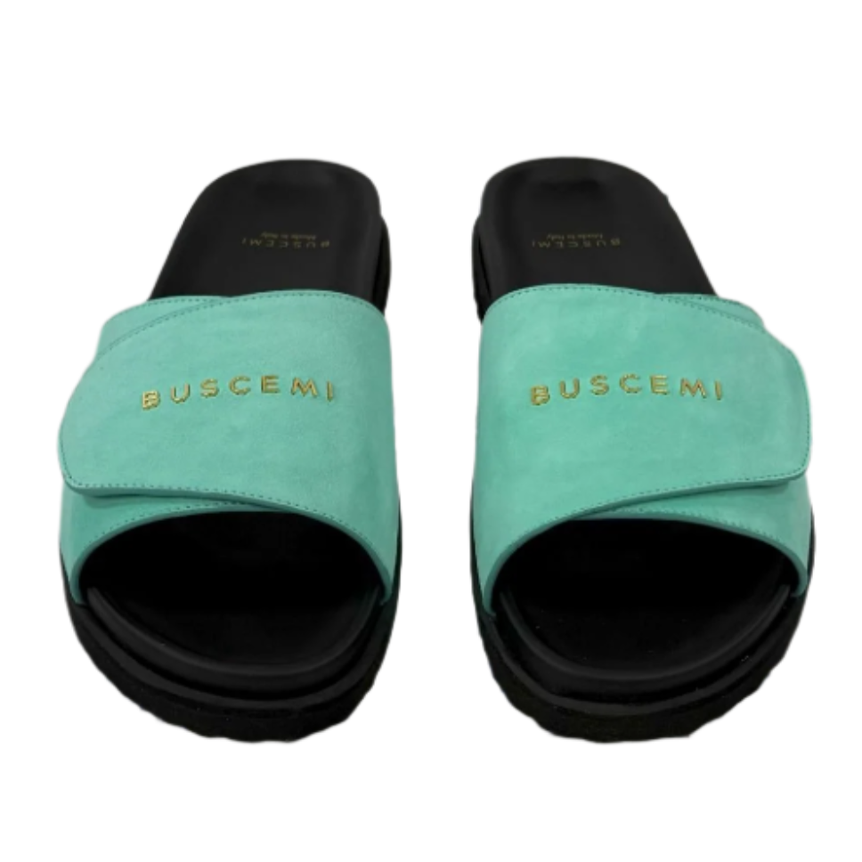 Buscemi Scratch Slide Turquoise Leather Sandals