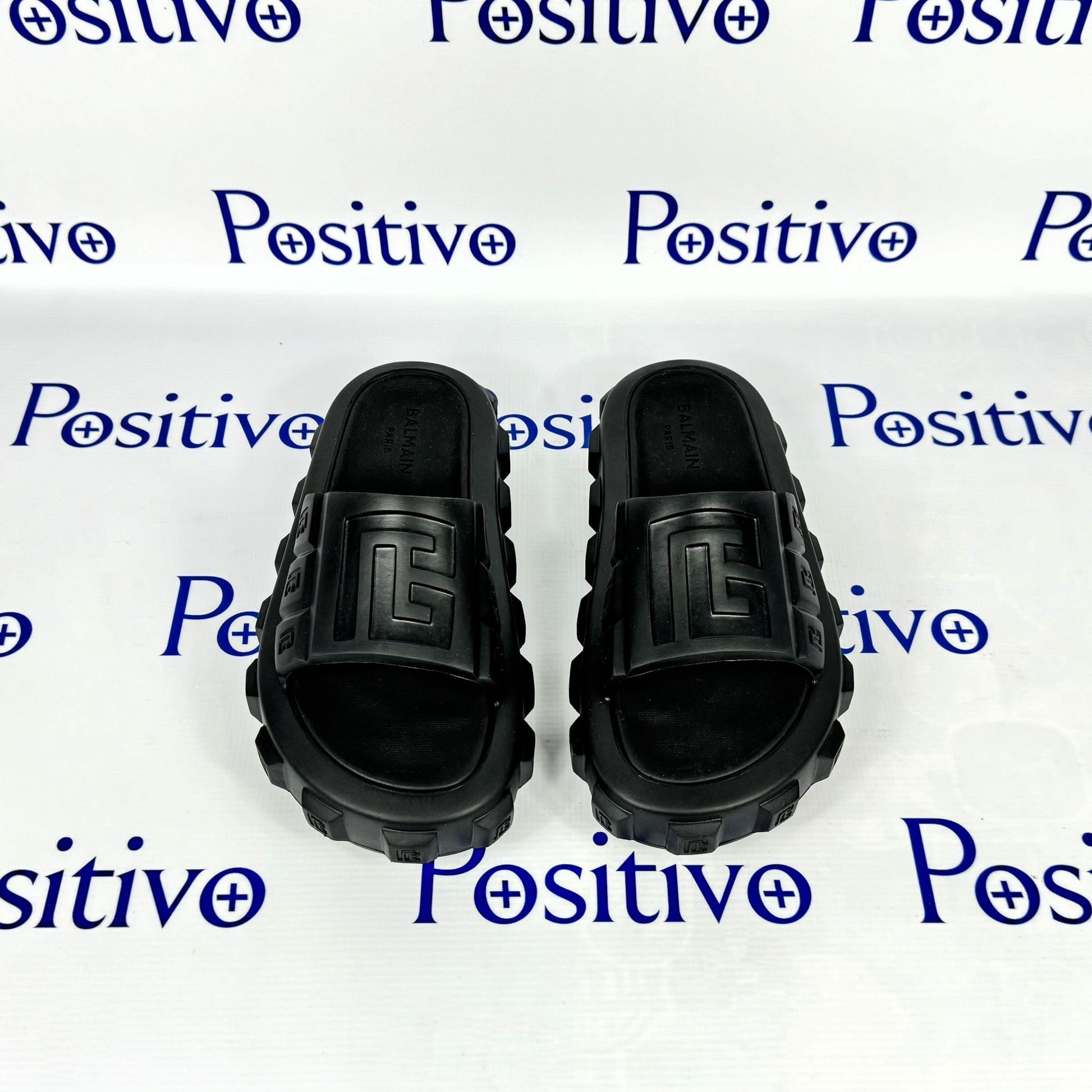 Balmain Womens Black Ari Rubber Slides Sandals| Positivo Clothing