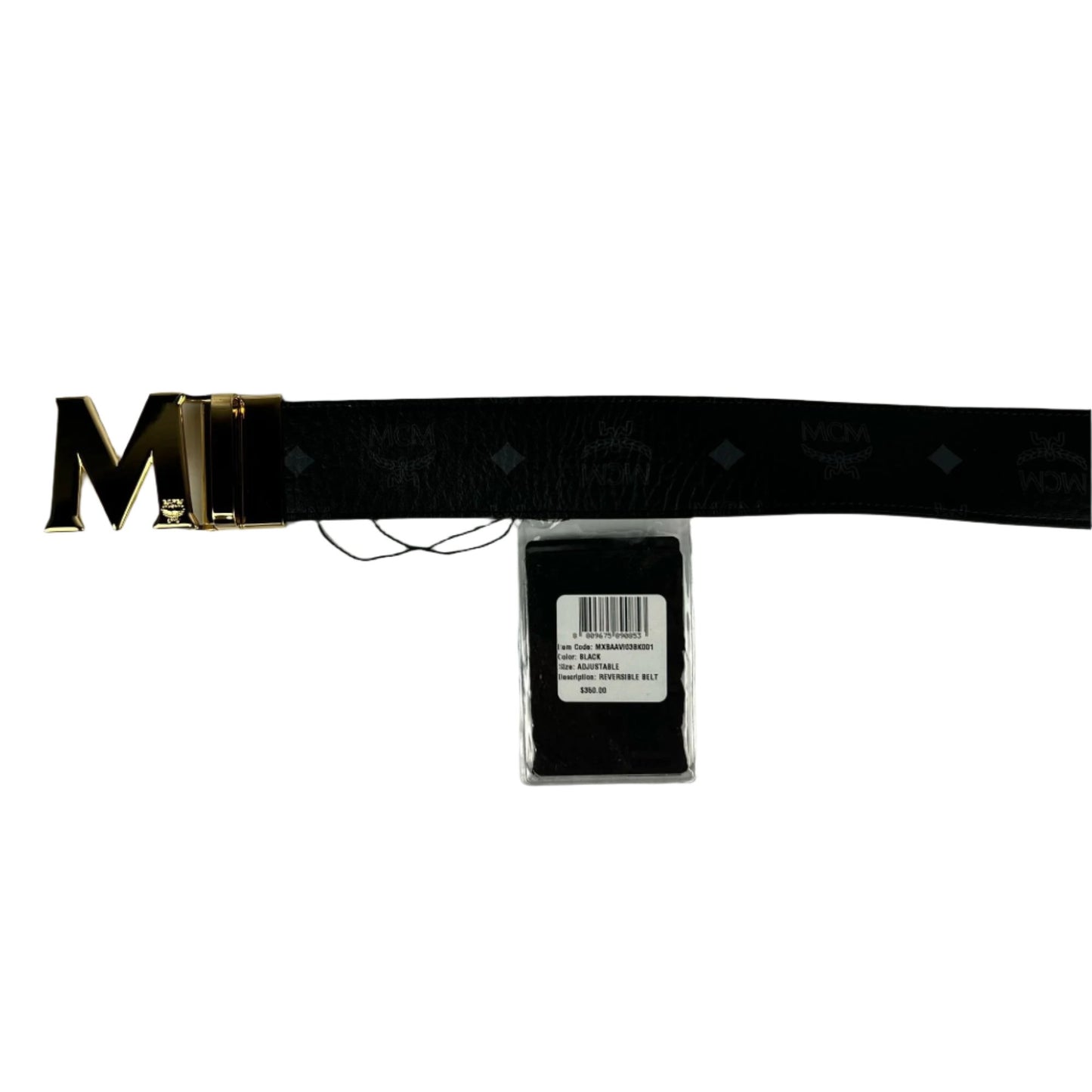 MCM Mens Claus Gold M Buckle Black Leather Reversible Belt | Positivo Clothing