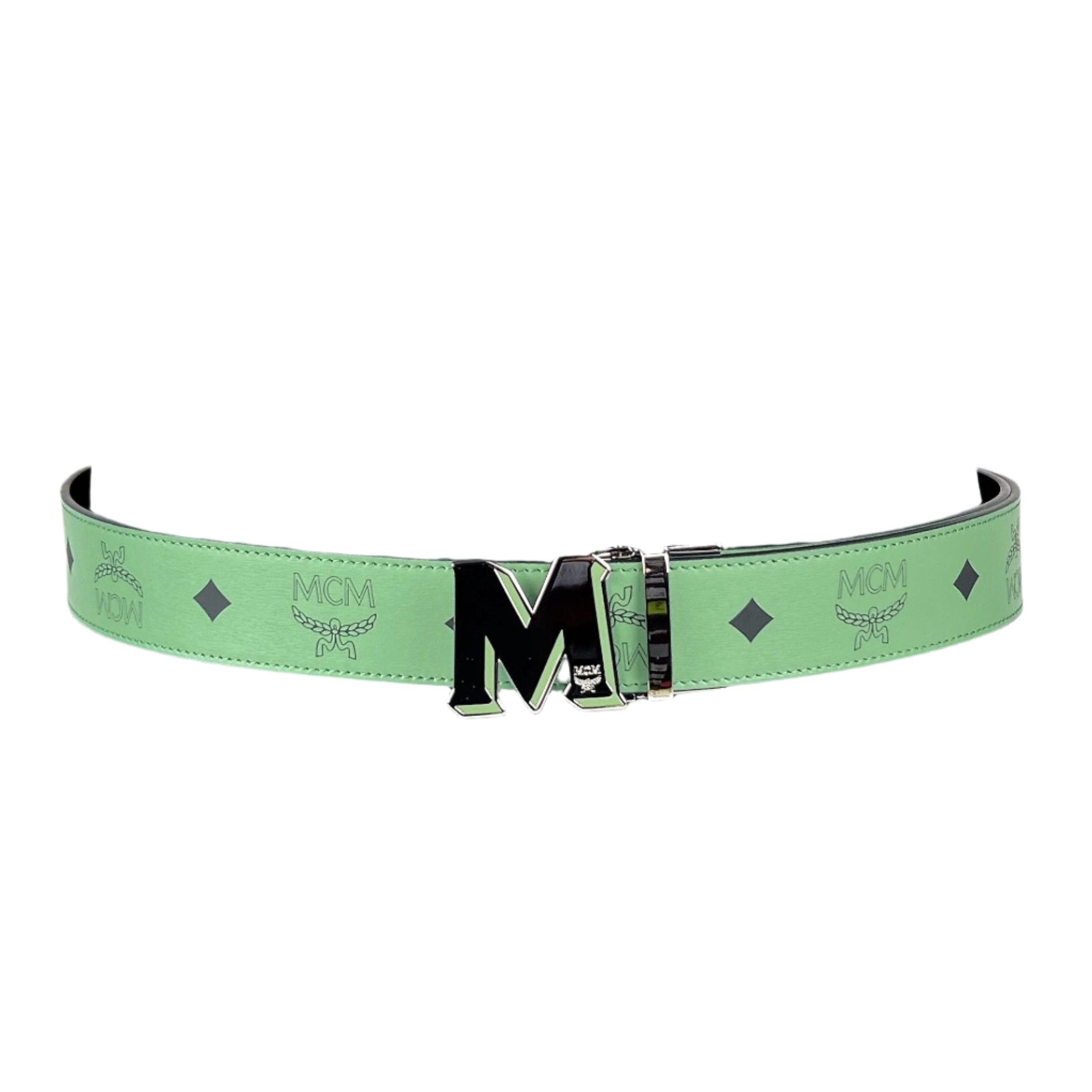 MCM Mens Claus Epoxy M Loden Frost Leather Reversible Belt Customizable Positivo Clothing