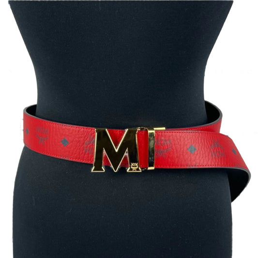 MCM Mens Claus Red Leather Reversible Belt | Positivo Clothing