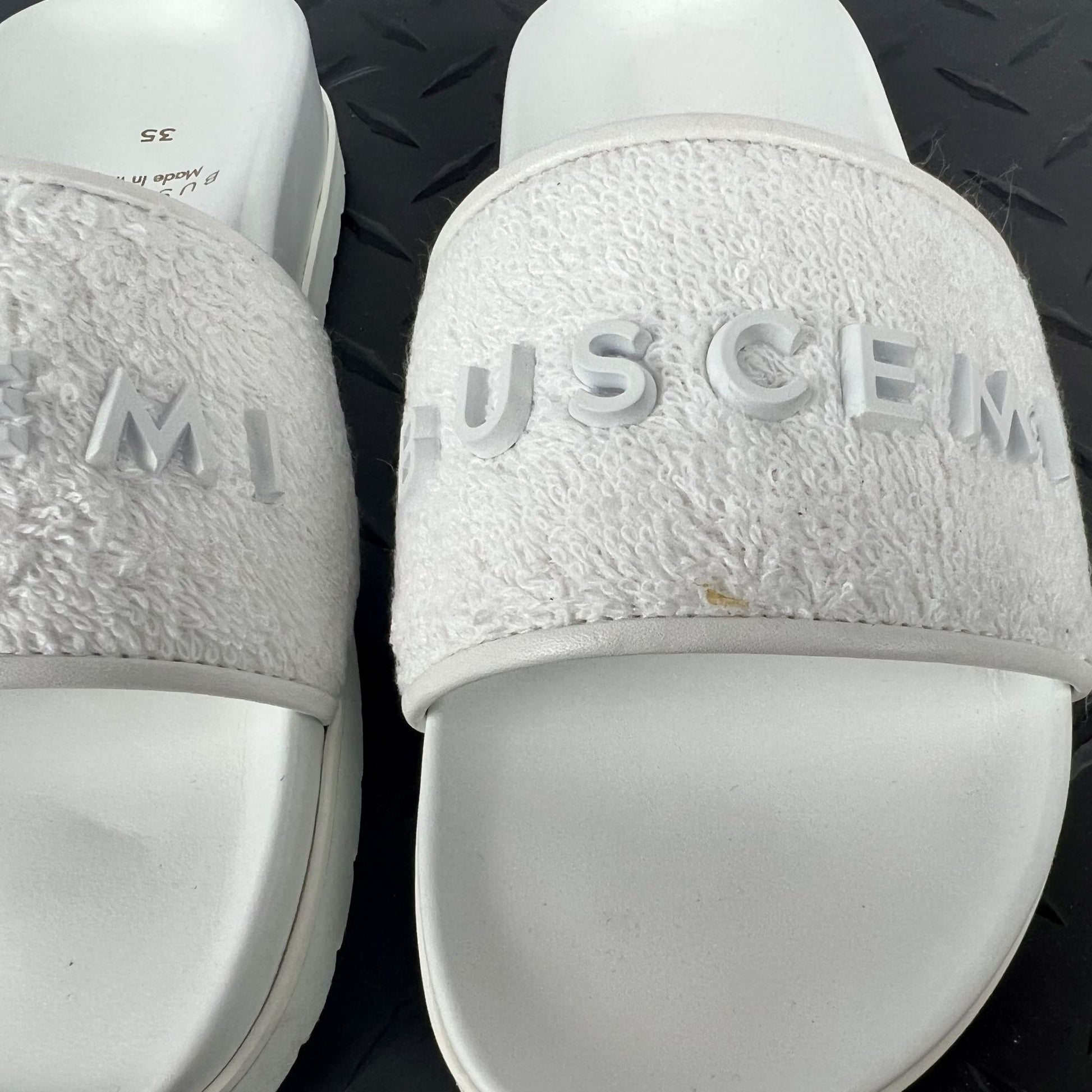 Buscemi Womens Slide Terry White Leather Sandals | Positivo Clothing