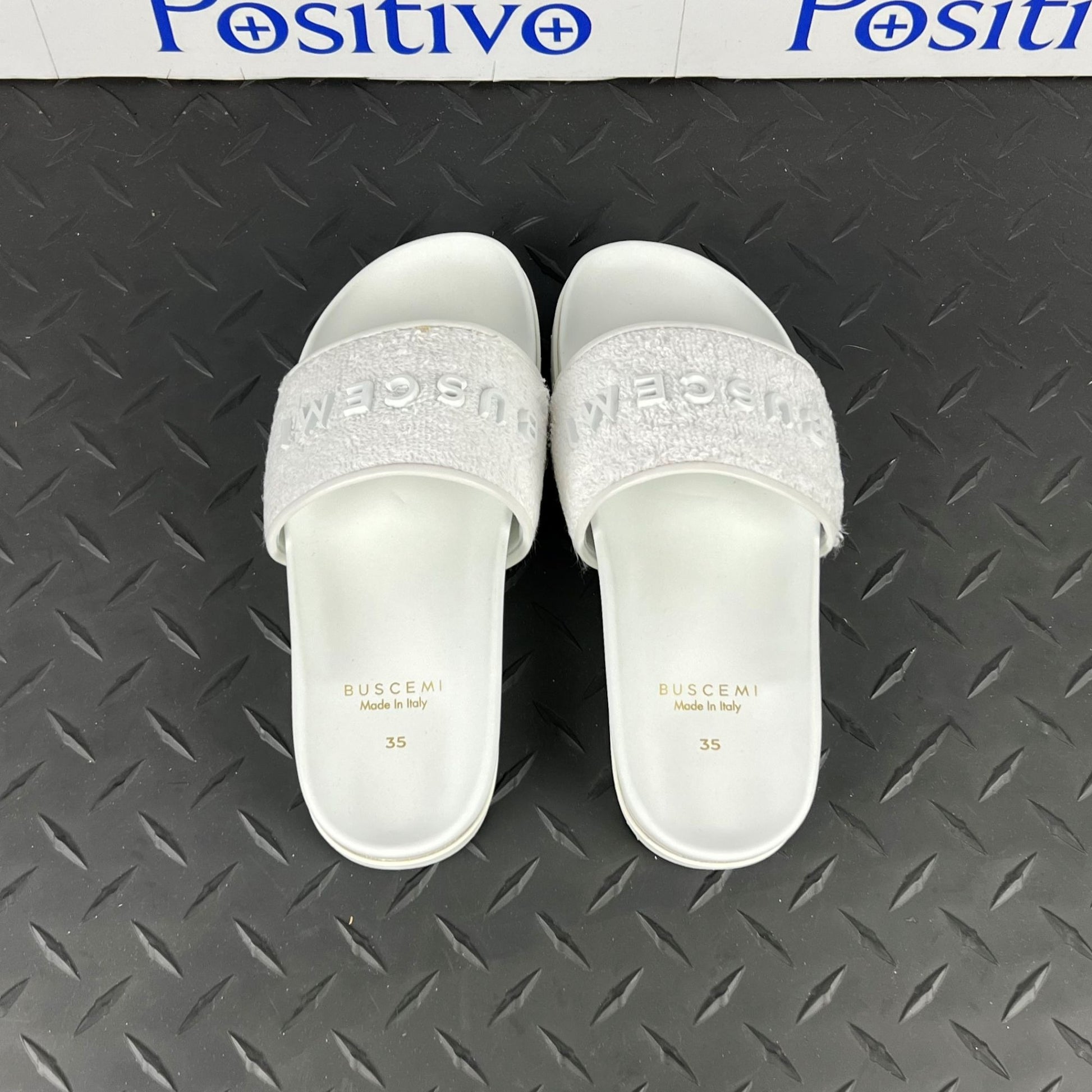 Buscemi Womens Slide Terry White Leather Sandals | Positivo Clothing