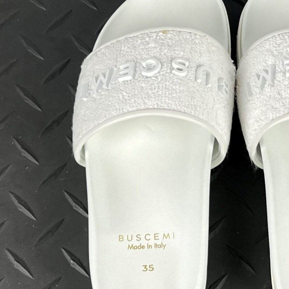 Buscemi Womens Slide Terry White Leather Sandals | Positivo Clothing