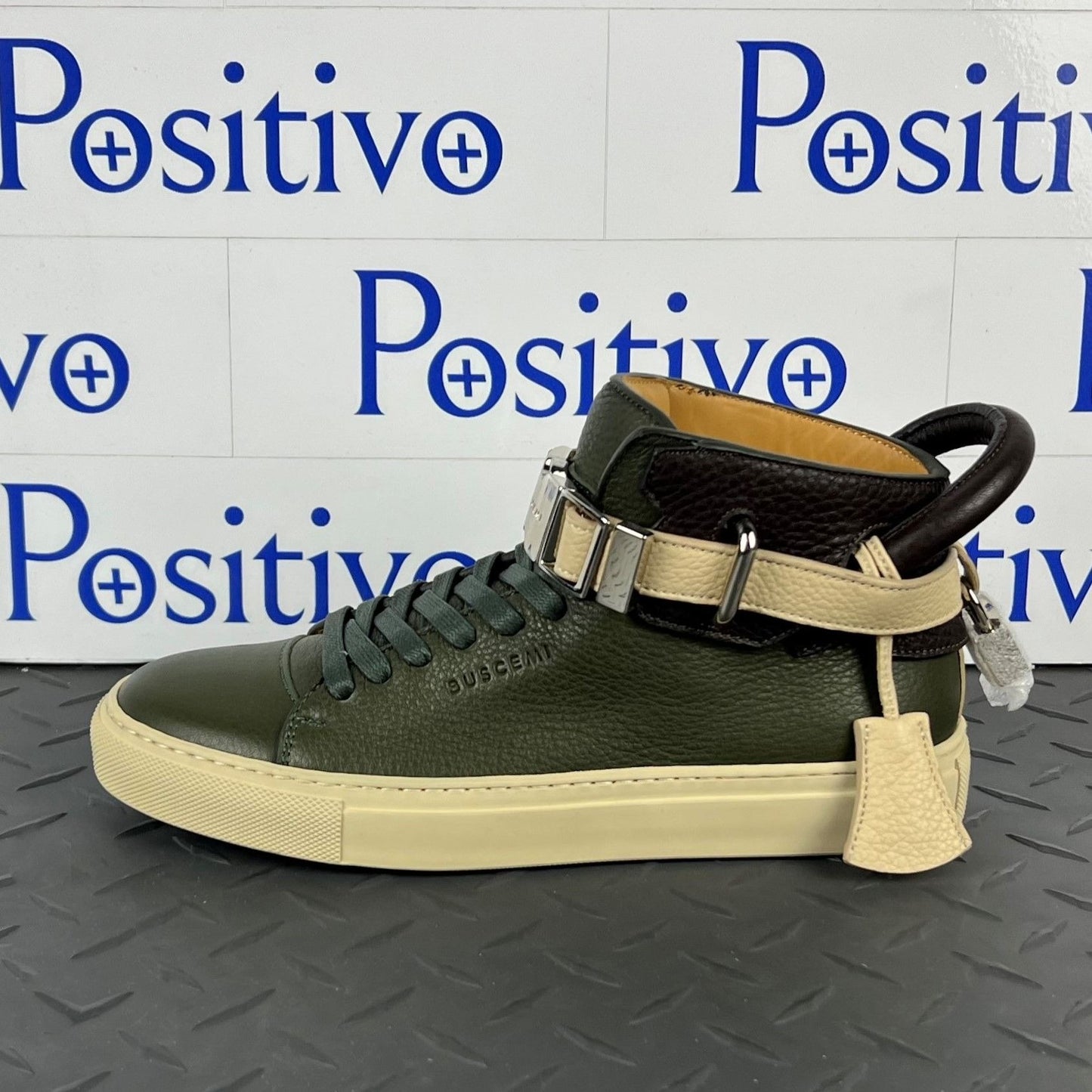 Buscemi Womens 100MM Military Green/Cream Leather Sneakers w/ Defect