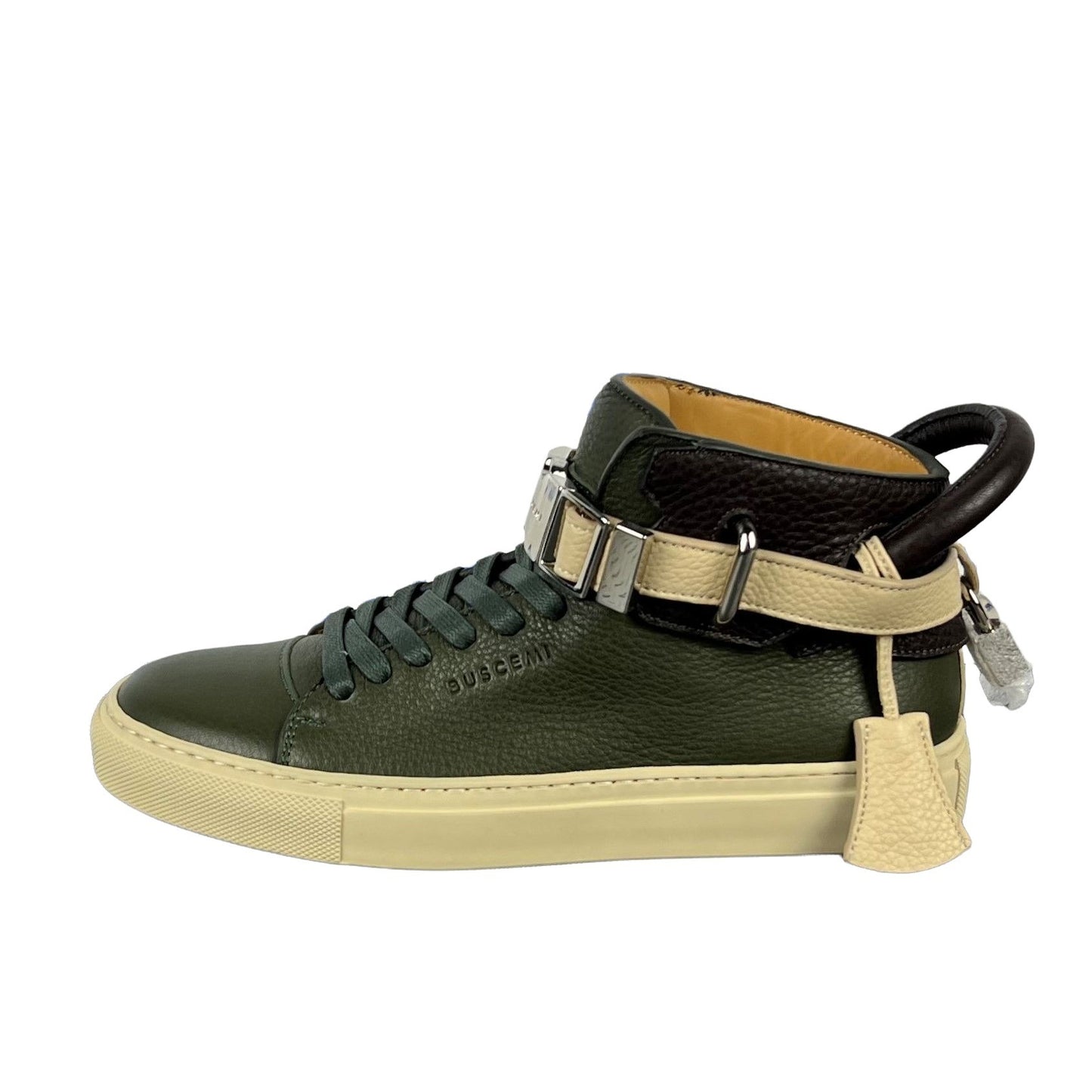 Buscemi Womens 100MM Military Green/Cream Leather Sneakers w/ Defect