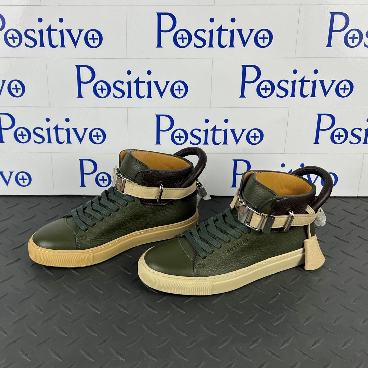 Buscemi Womens 100MM Military Green/Cream Leather Sneakers w/ Defect