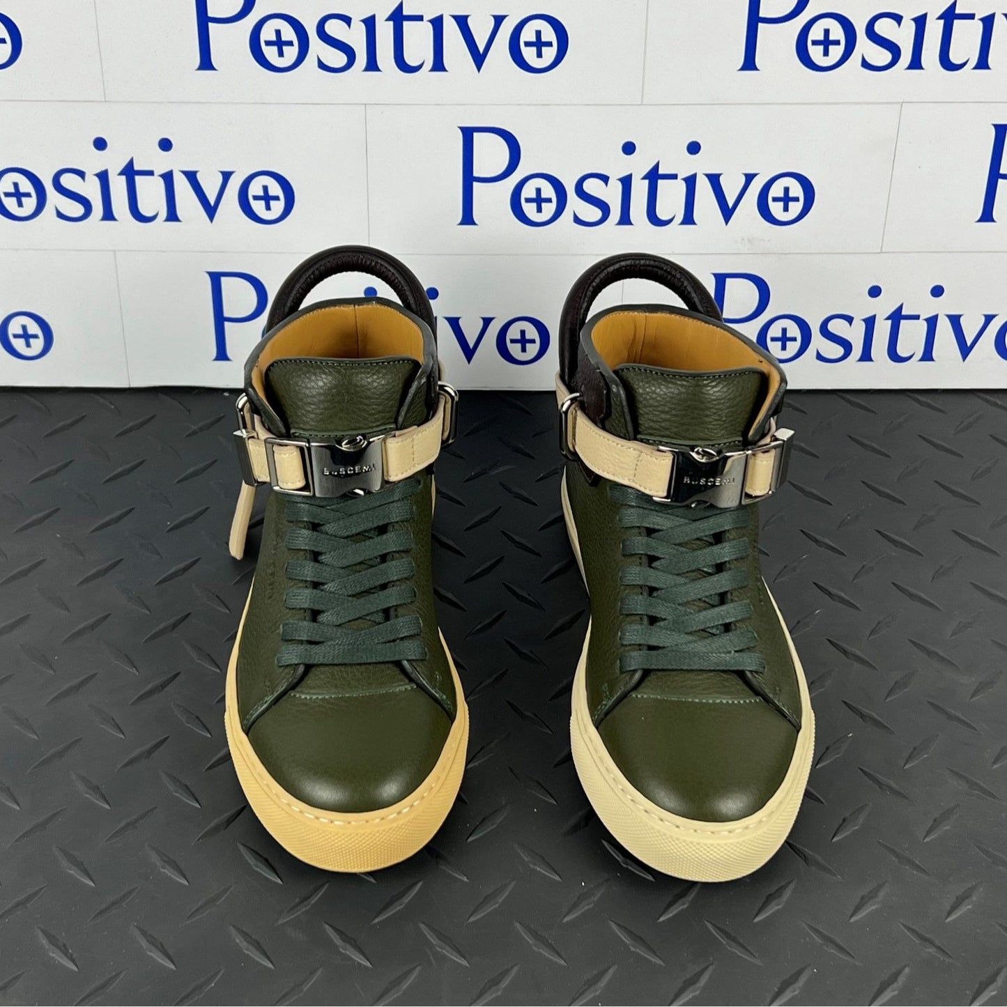 Buscemi Womens 100MM Military Green/Cream Leather Sneakers w/ Defect