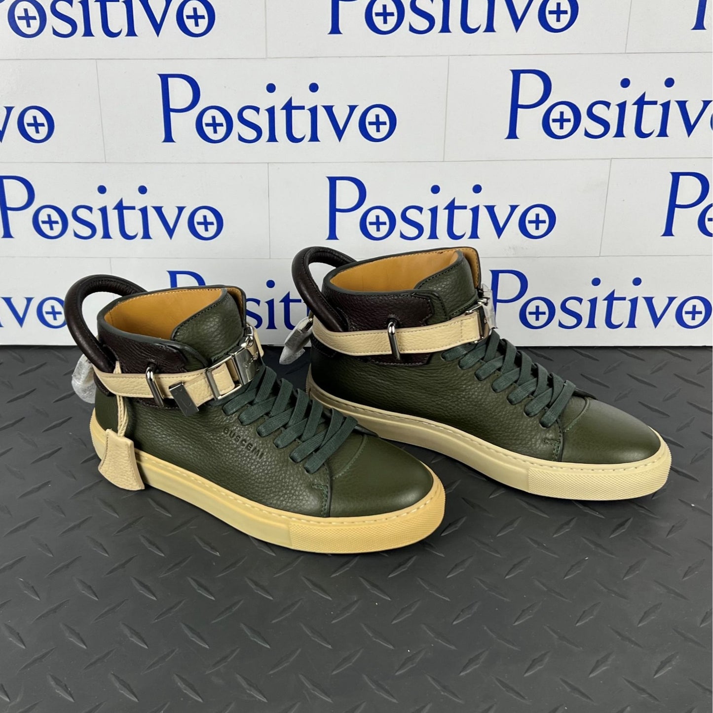 Buscemi Womens 100MM Military Green/Cream Leather Sneakers w/ Defect