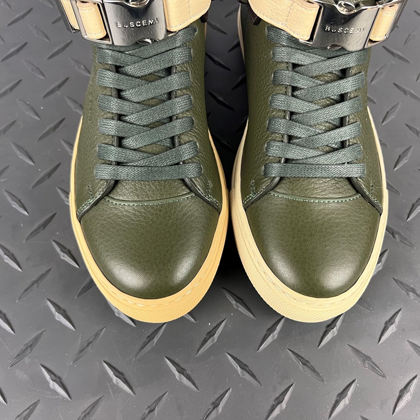 Buscemi Womens 100MM Military Green/Cream Leather Sneakers w/ Defect