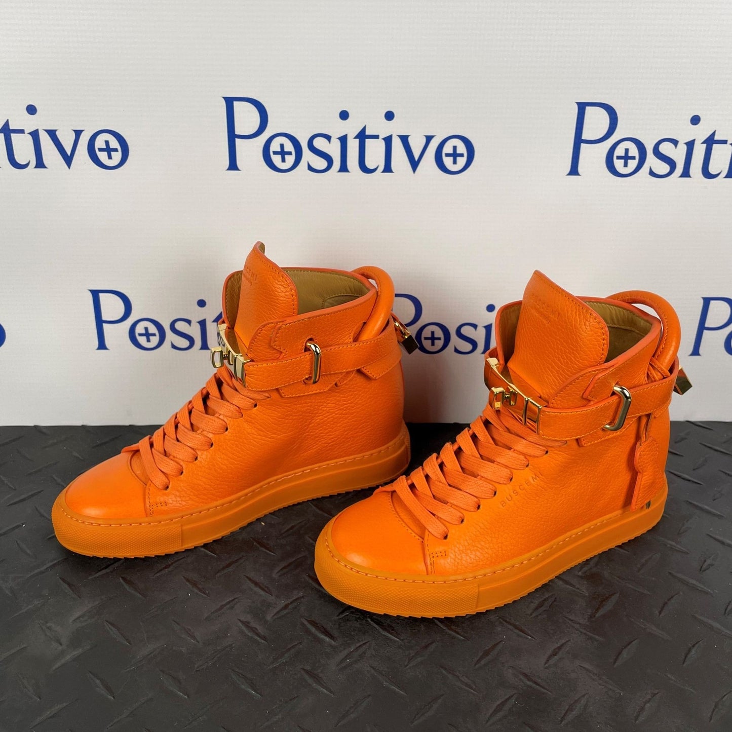 Buscemi Womens 100MM ALTA Orange Leather Sneakers | Positivo Clothing