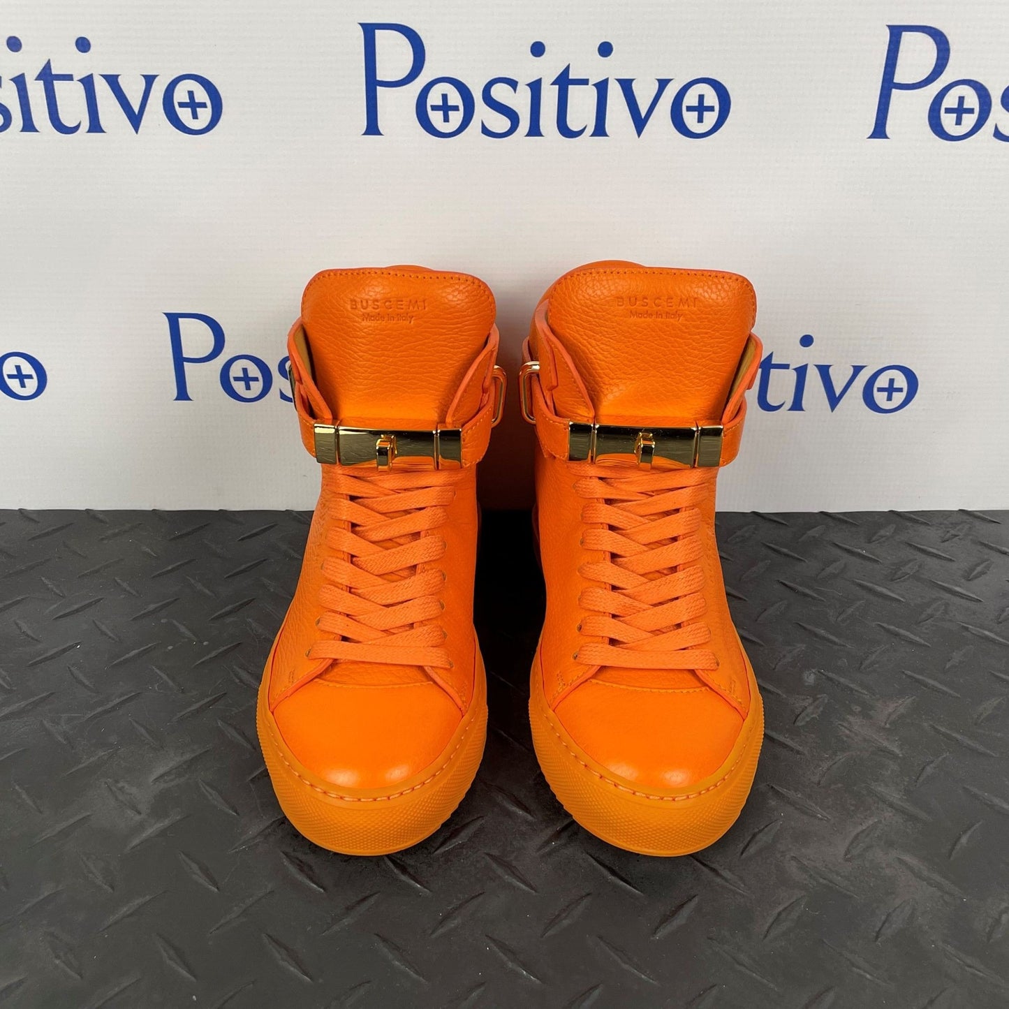 Buscemi Womens 100MM ALTA Orange Leather Sneakers | Positivo Clothing