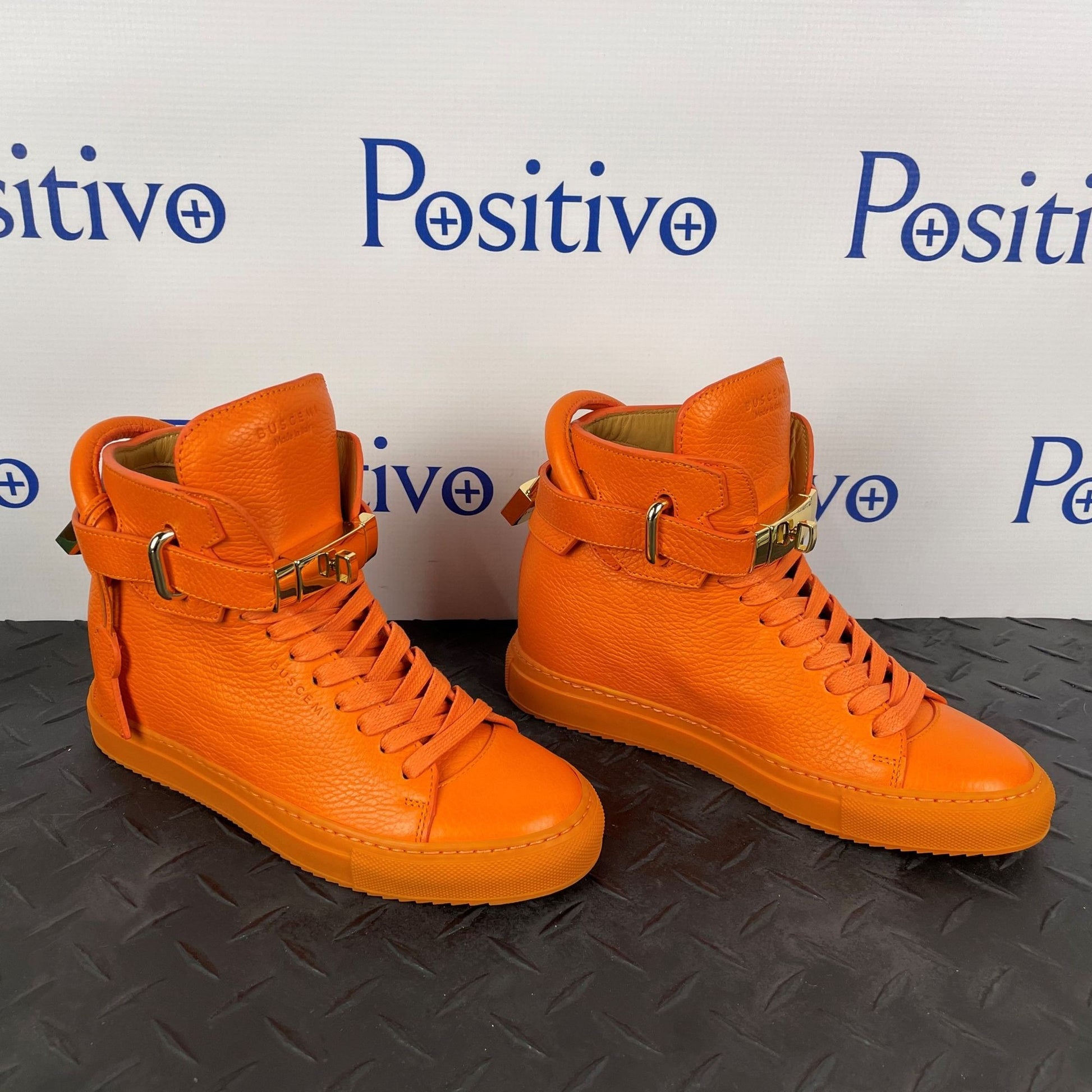 Buscemi Womens 100MM ALTA Orange Leather Sneakers | Positivo Clothing