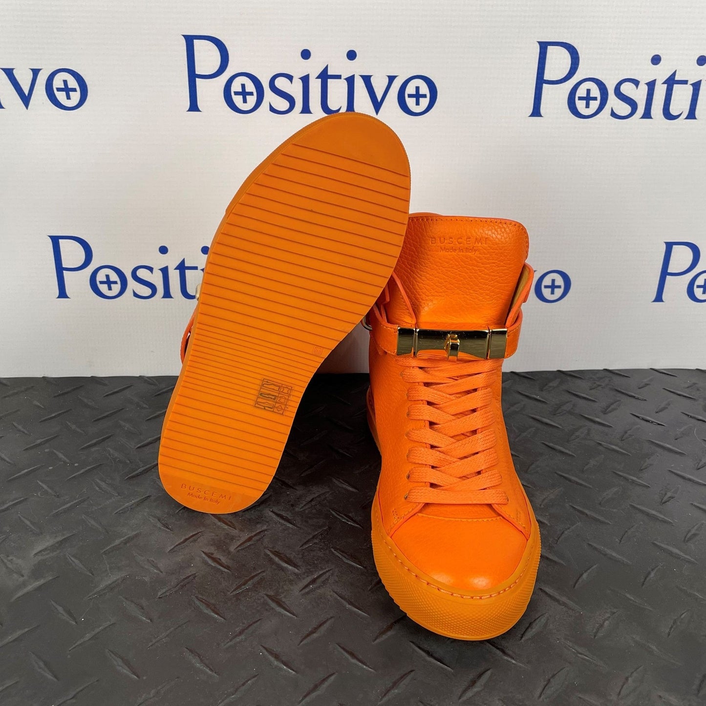 Buscemi Womens 100MM ALTA Orange Leather Sneakers | Positivo Clothing