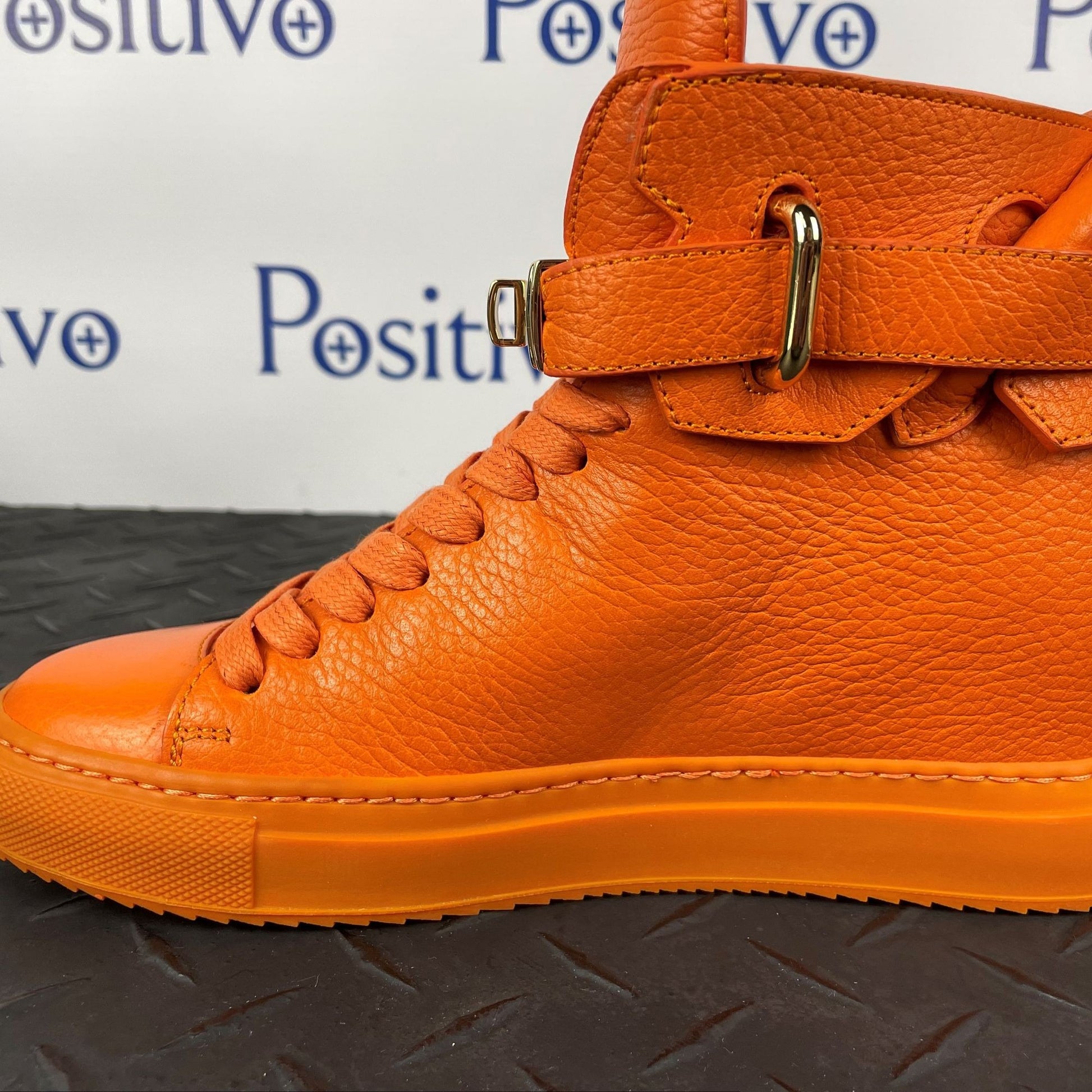 Buscemi Womens 100MM ALTA Orange Leather Sneakers | Positivo Clothing