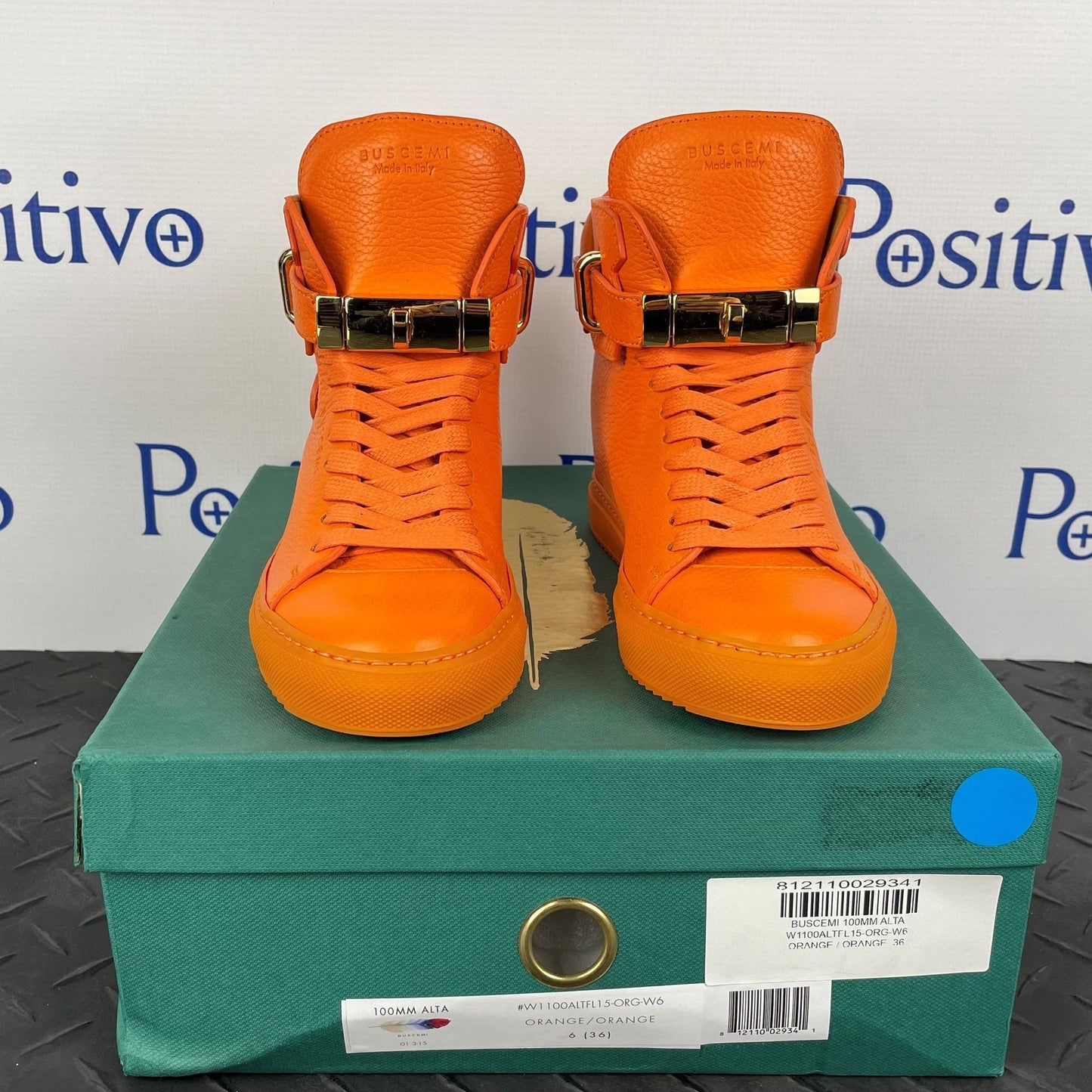 Buscemi Womens 100MM ALTA Orange Leather Sneakers | Positivo Clothing