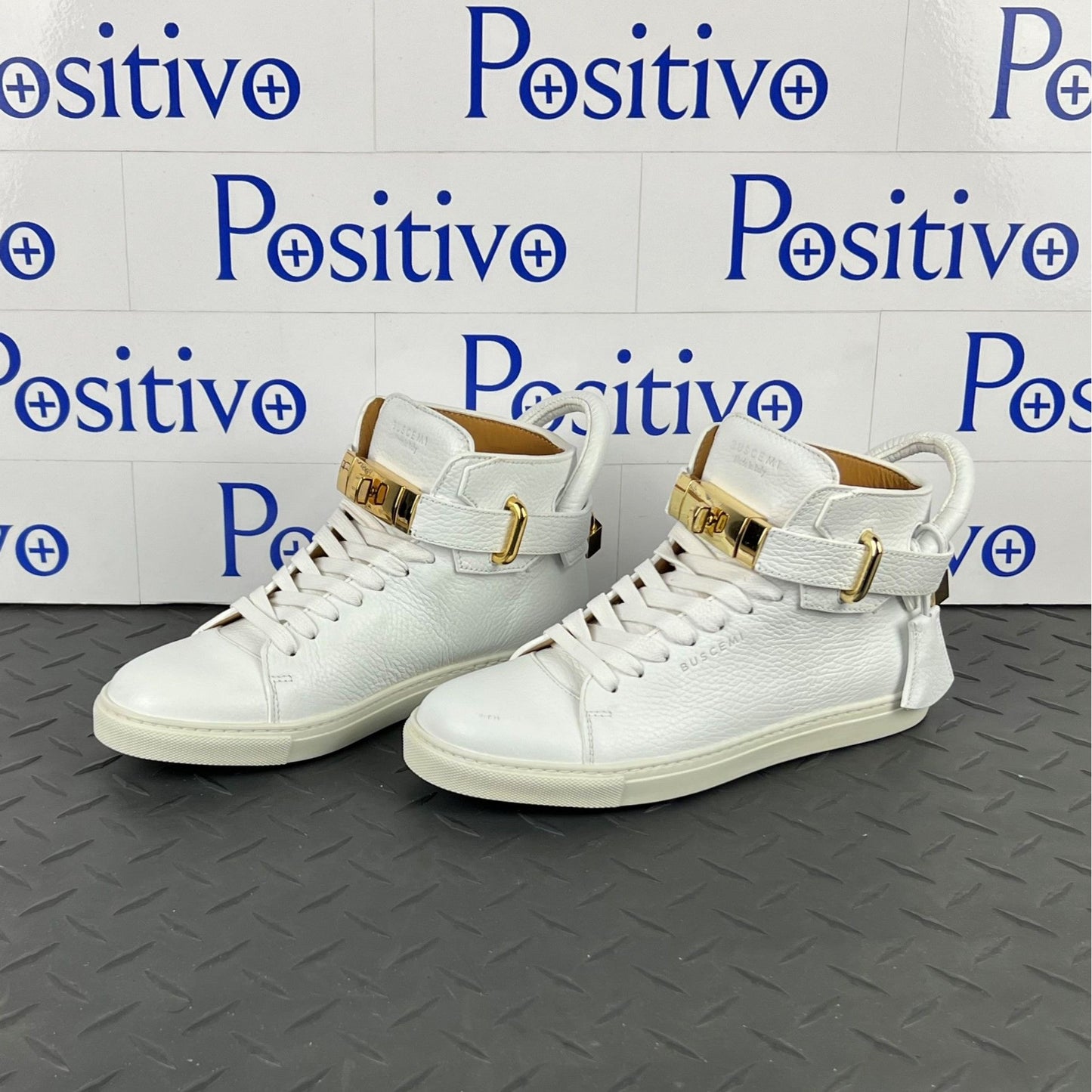 Buscemi Womens 100MM Flat White Leather Sneakers | Positivo Clothing