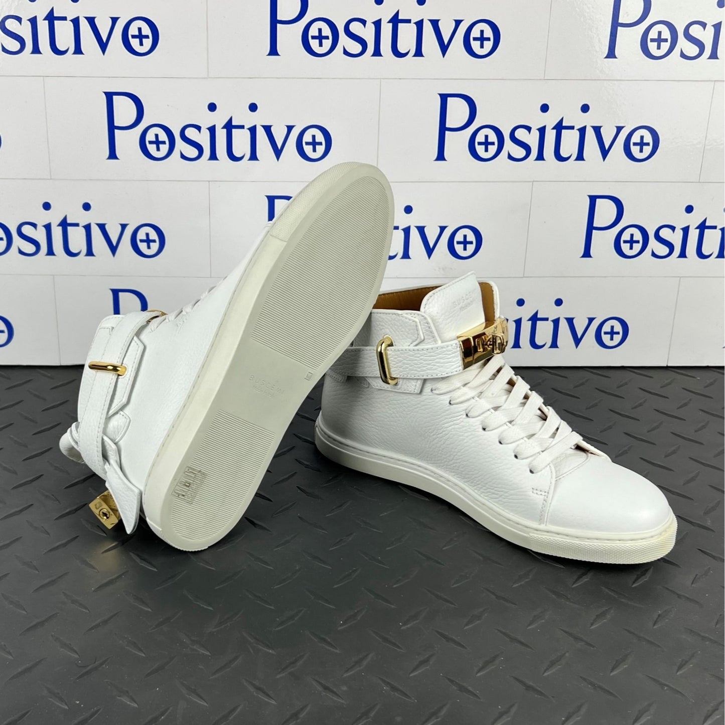 Buscemi Womens 100MM Flat White Leather Sneakers | Positivo Clothing