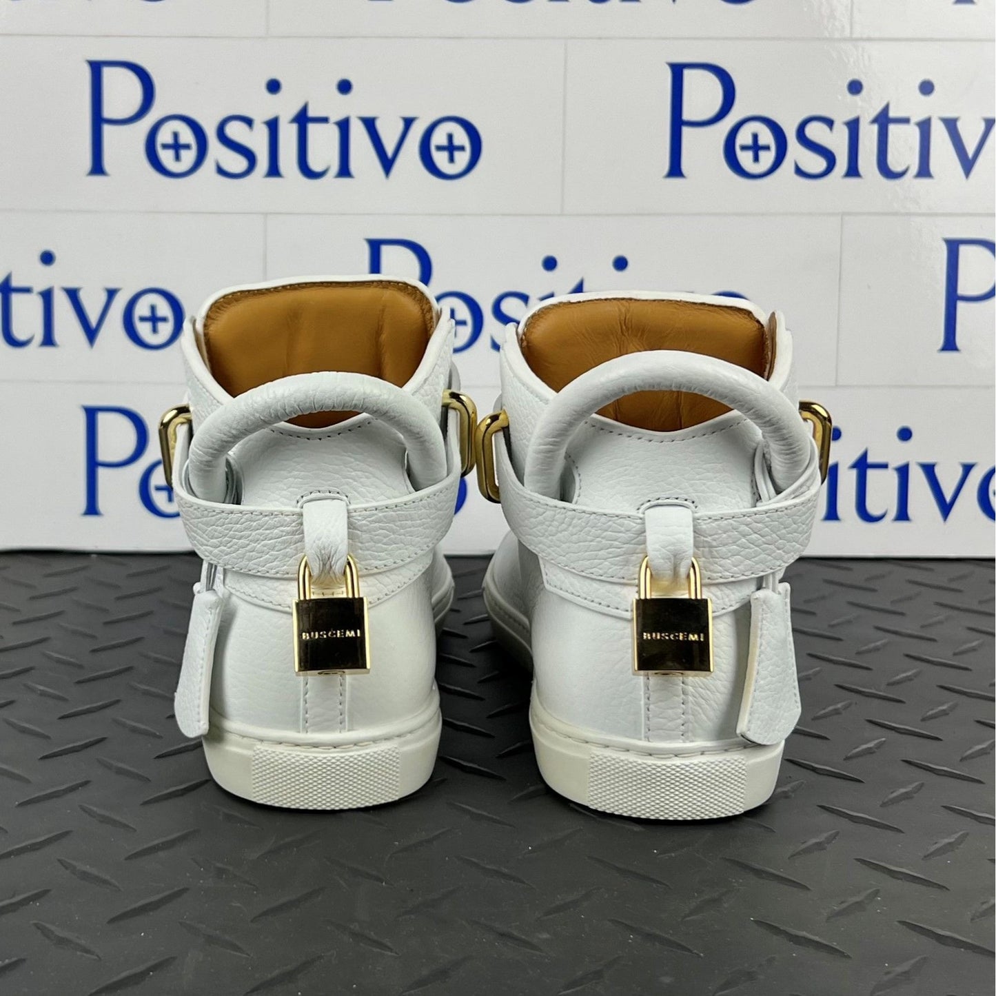 Buscemi Womens 100MM Flat White Leather Sneakers | Positivo Clothing