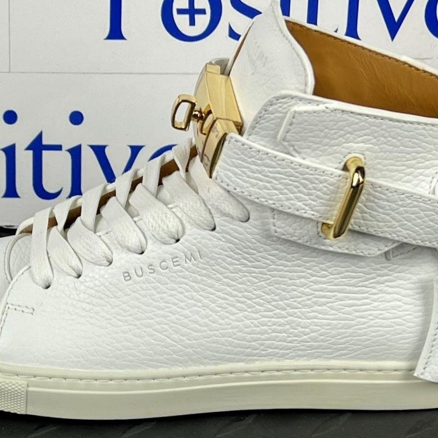 Buscemi Womens 100MM Flat White Leather Sneakers | Positivo Clothing