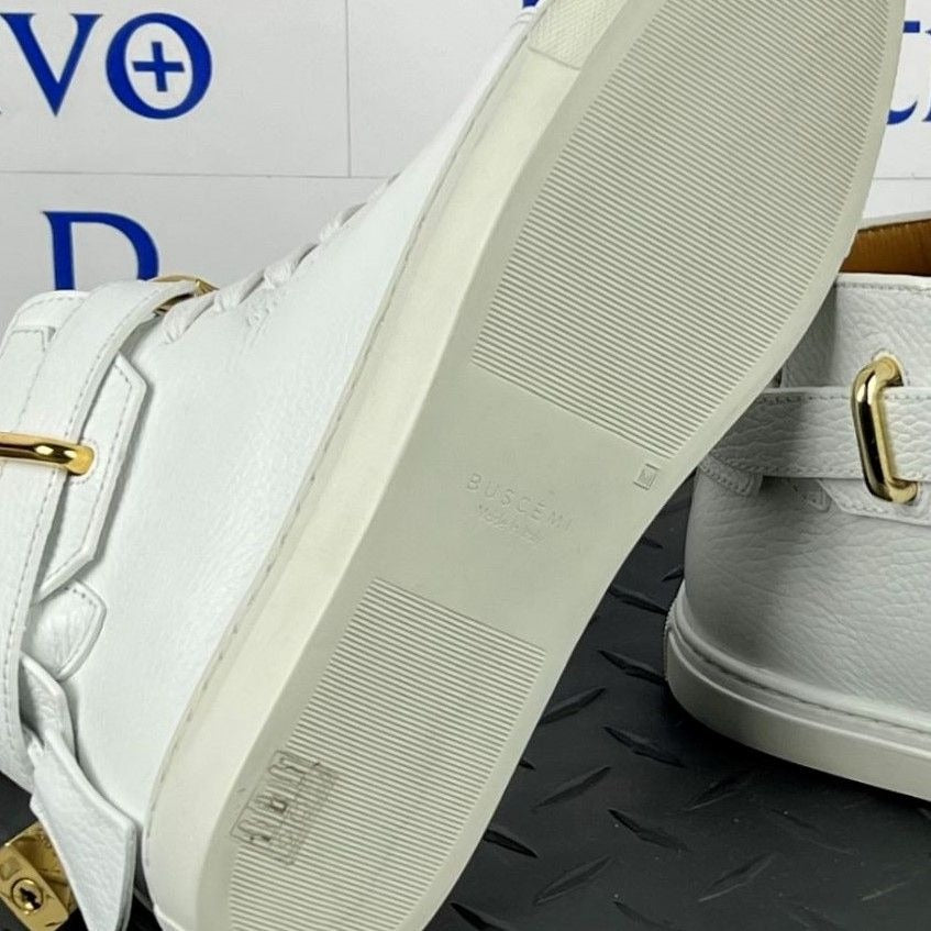 Buscemi Womens 100MM Flat White Leather Sneakers | Positivo Clothing