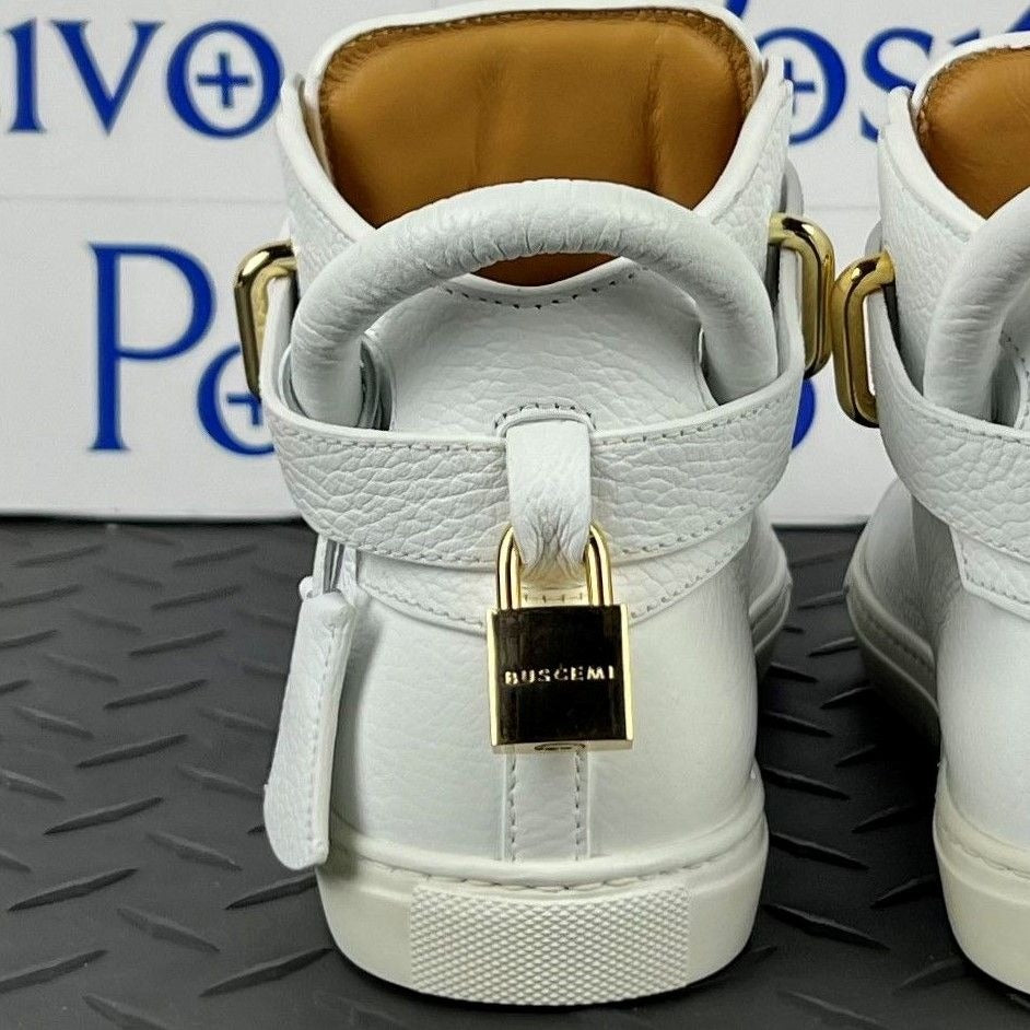 Buscemi Womens 100MM Flat White Leather Sneakers | Positivo Clothing