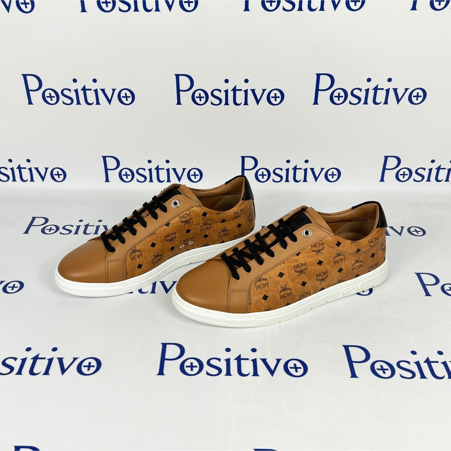 MCM Mens Terrain Derby Visetos Cognac Low Top Sneakers | Positivo Clothing