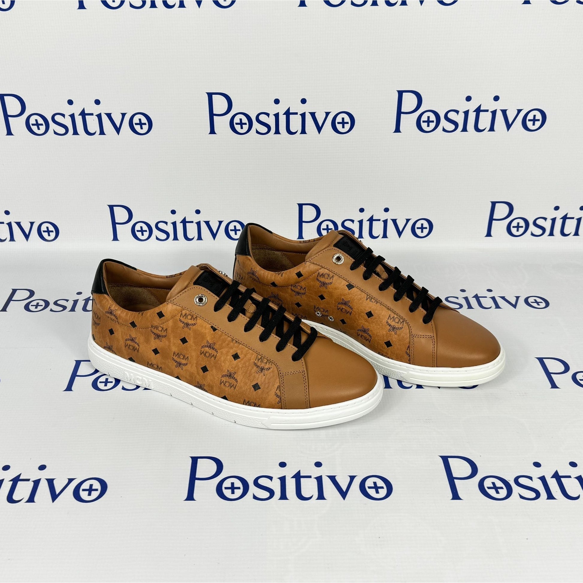 MCM Mens Terrain Derby Visetos Cognac Low Top Sneakers | Positivo Clothing