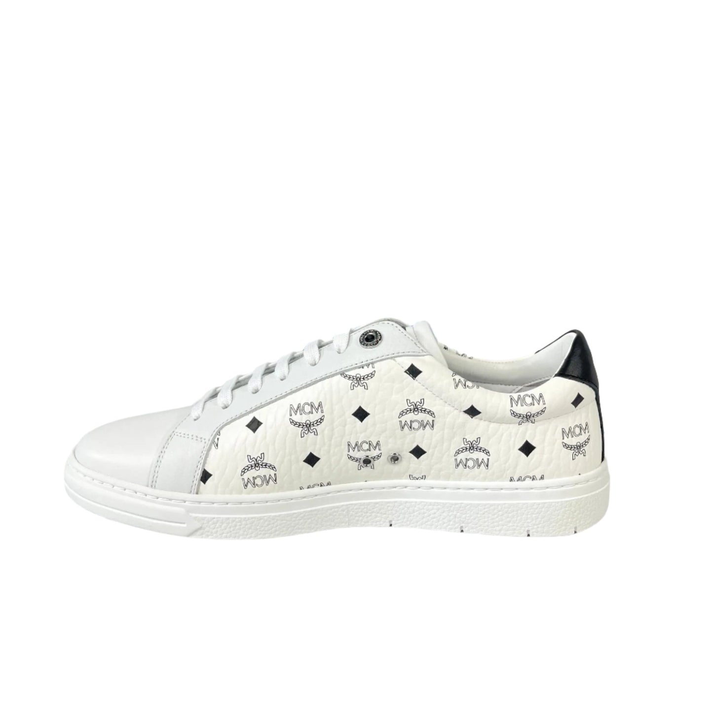 MCM Terrain Derby Visetos White Leather Low Top Sneakers | Positivo Clothing