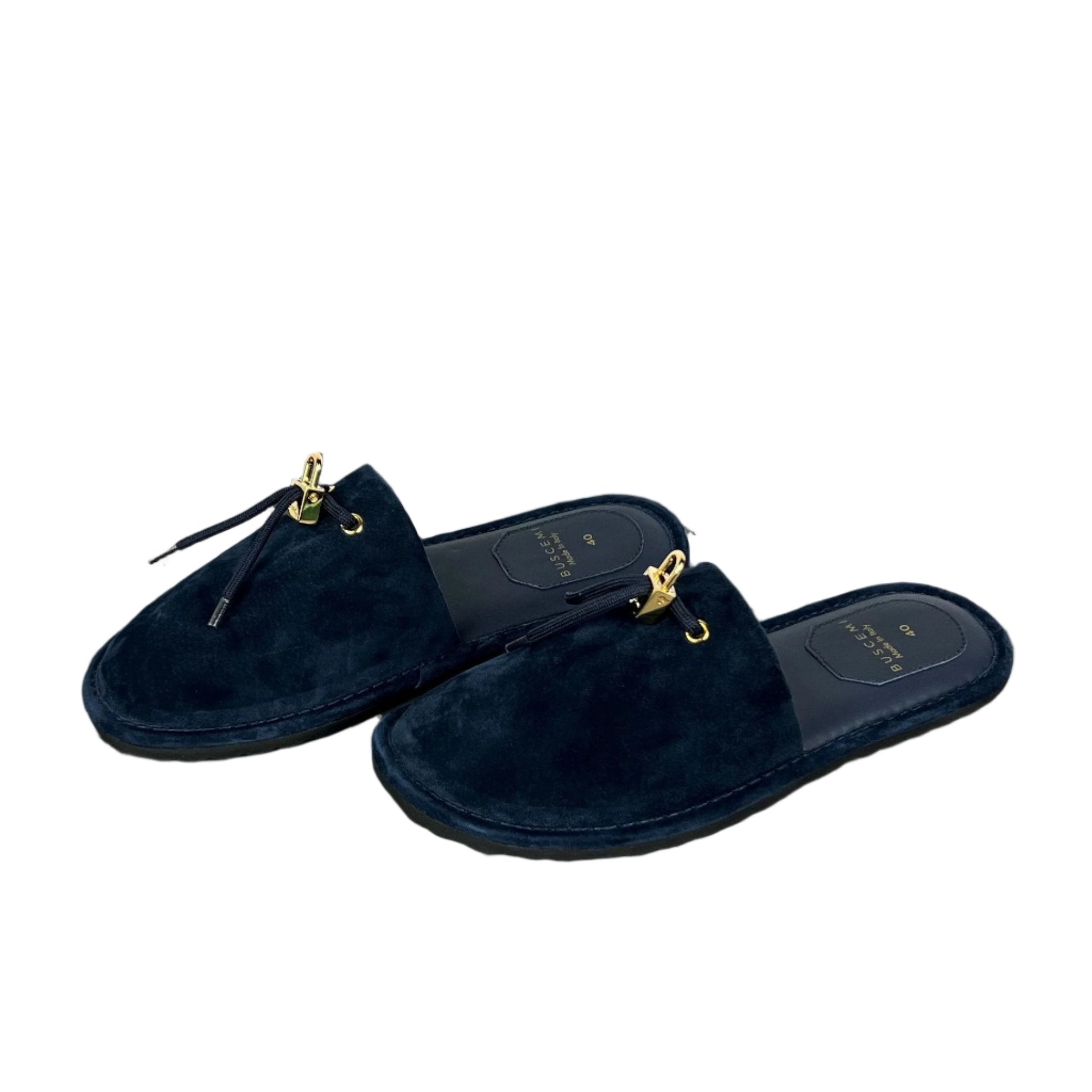 Buscemi Mens Greenwich Navy Leather Slippers | Positivo Clothing