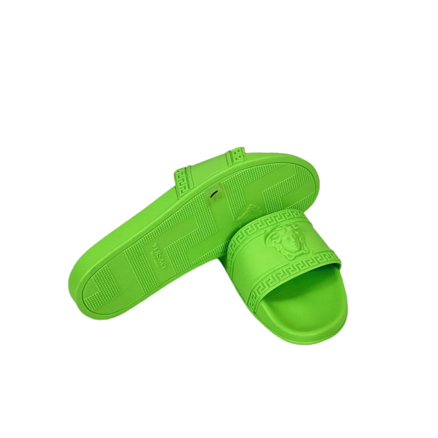 Versace Mens Neon Green Medusa Palazzo Rubber Slides | Positivo Clothing