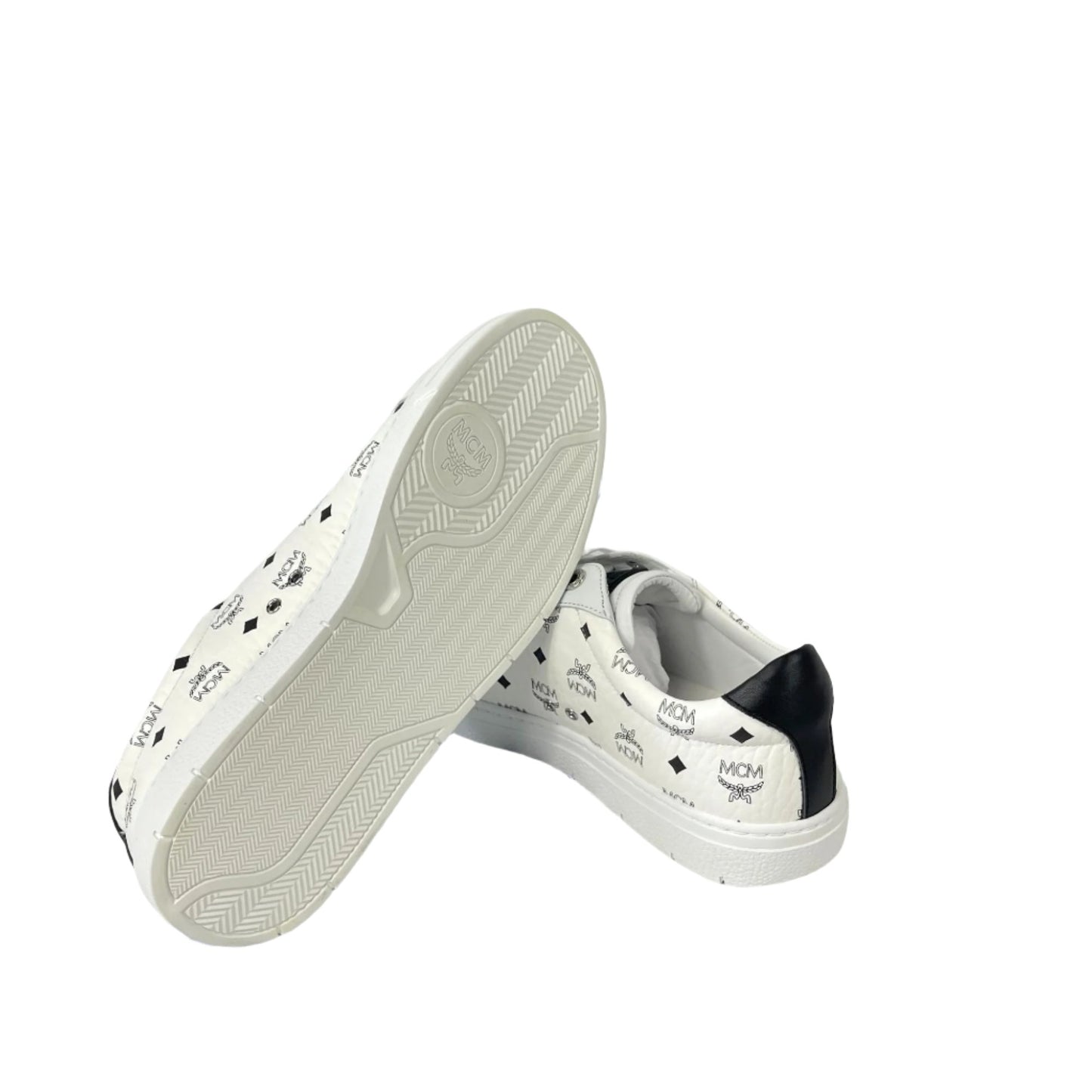 MCM Terrain Derby Visetos White Leather Low Top Sneakers | Positivo Clothing