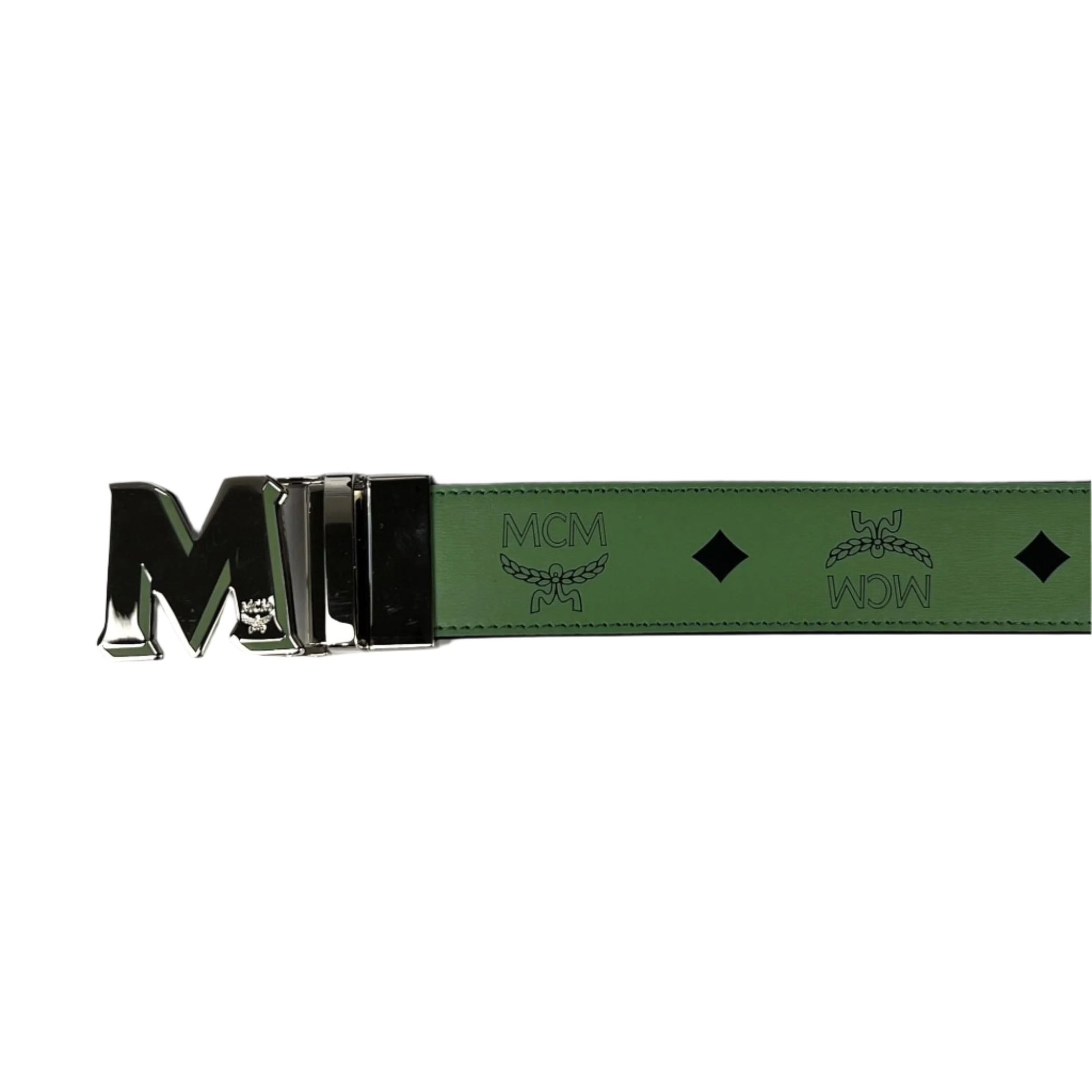 MCM Mens Claus Epoxy M Loden Frost Leather Reversible Belt Customizable | Positivo Clothing