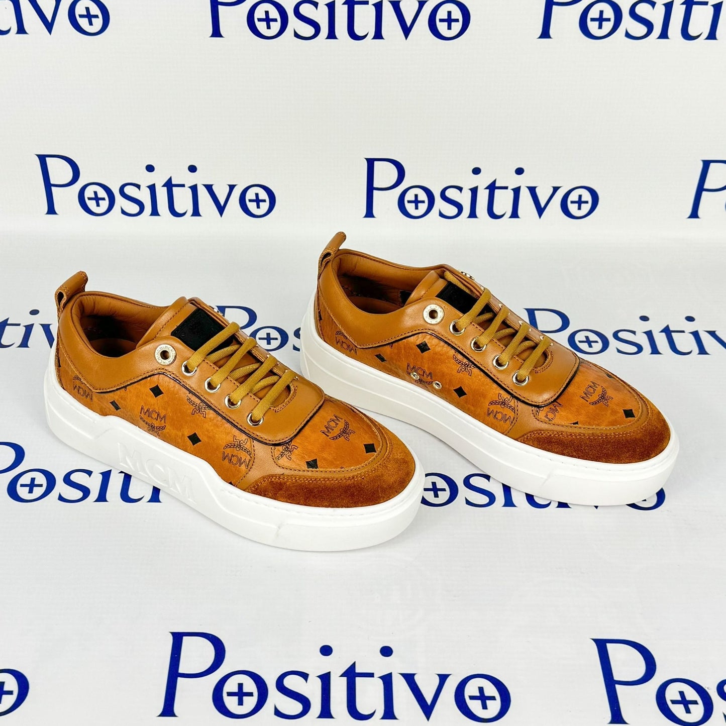 MCM Skyward Platform Cognac Visetos Sneakers | Positivo Clothing