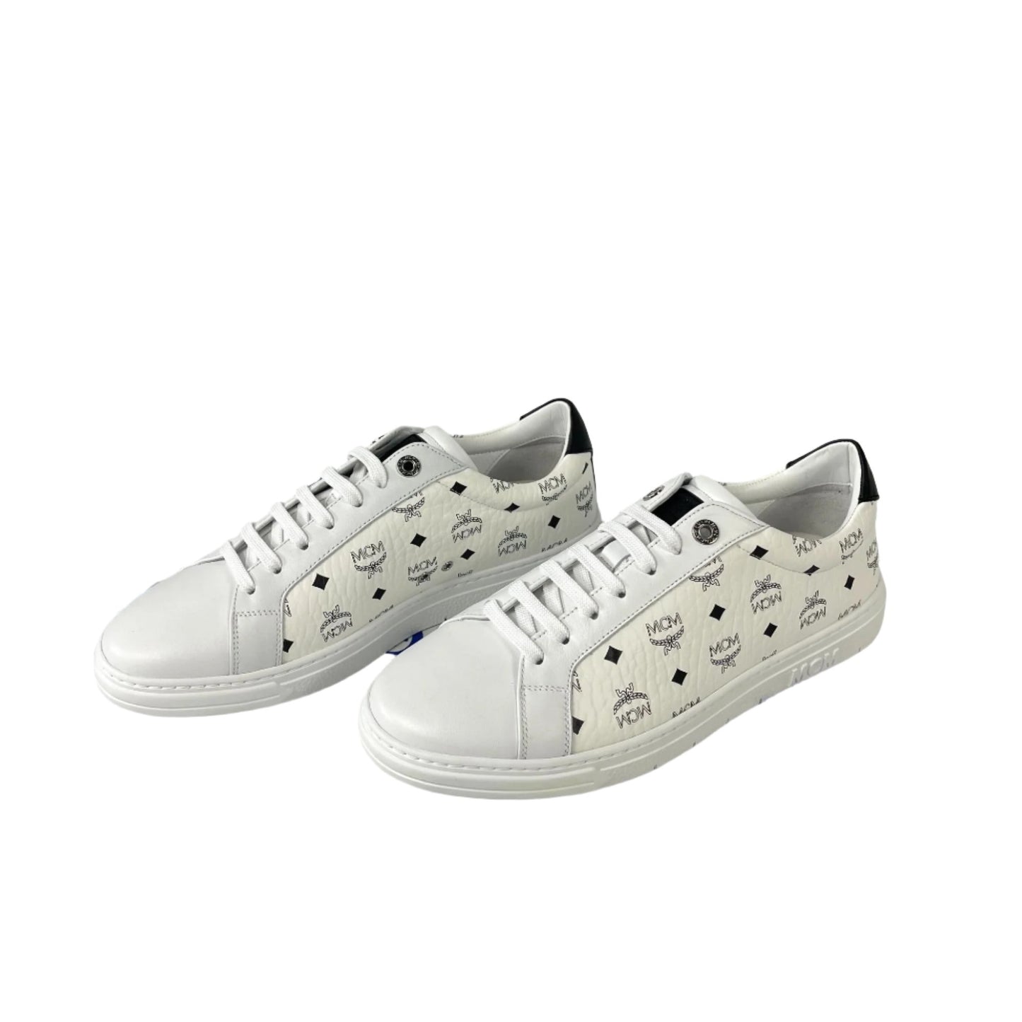 MCM Terrain Derby Visetos White Leather Low Top Sneakers | Positivo Clothing